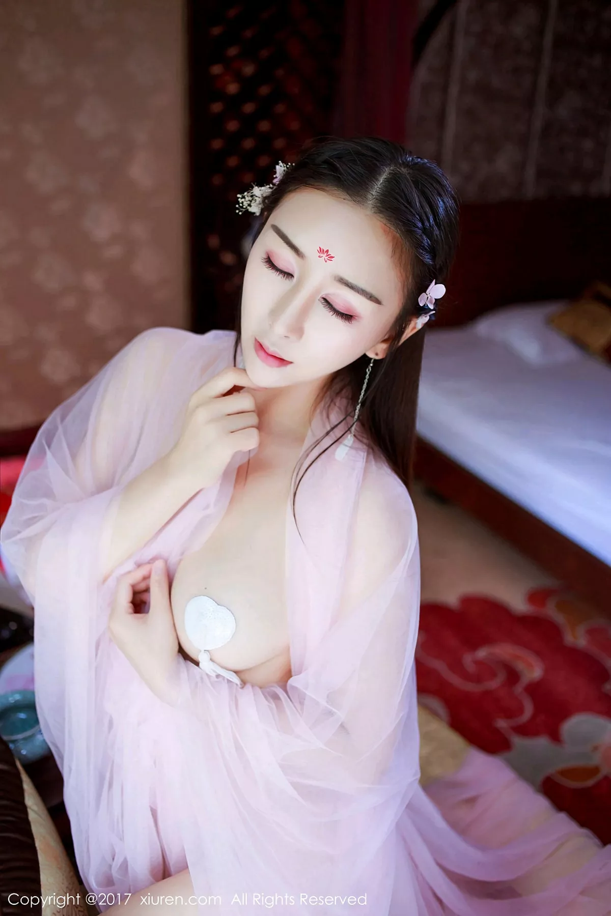 秀人集.com_[XiuRen秀人网]No.804_嫩模邹晶晶古典装粉色薄纱裙半脱血滴子遮点豪乳诱惑写真57P