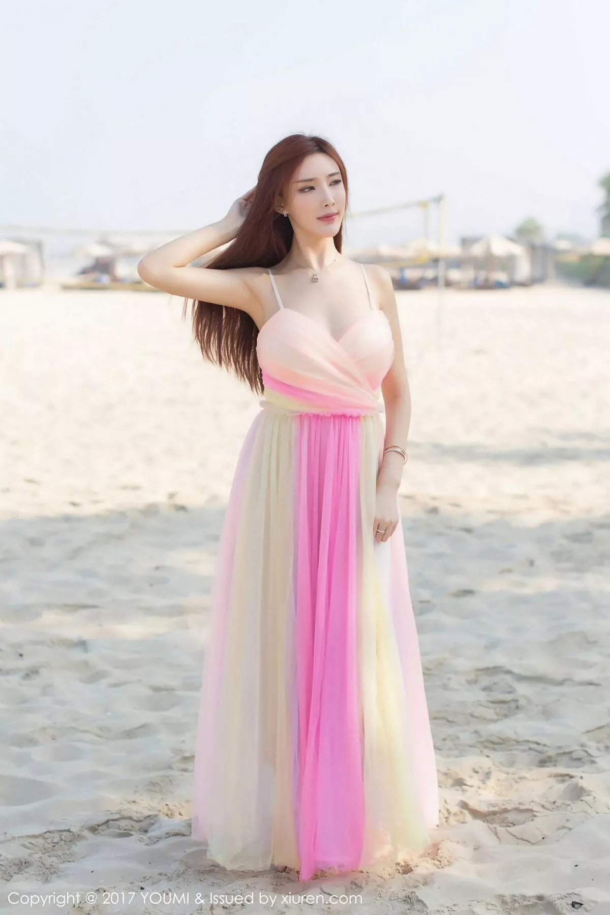 秀人集.com_[YouMi尤蜜荟]Vol.092_嫩模土肥圆矮挫穷海边沙滩清新唯美风彩色长裙性感写真44P