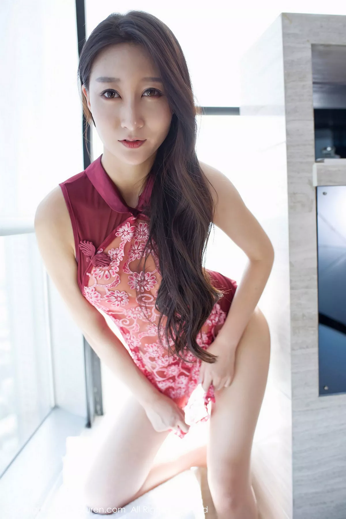 秀人集.com_[XiuRen秀人网]No.918_嫩模赵熙儿黑色蕾丝开胸连体衣+红色透视旗袍完美诱惑写真47P