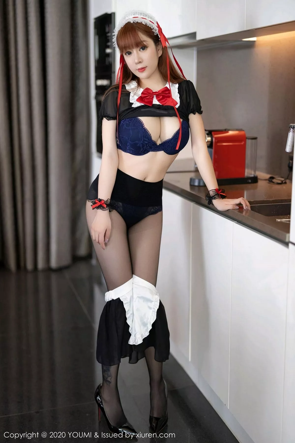 秀人集.com_[YouMi尤蜜荟]Vol.581_女神王雨纯三亚旅拍黑色女仆装配黑丝裤袜半脱撩人诱惑写真54P