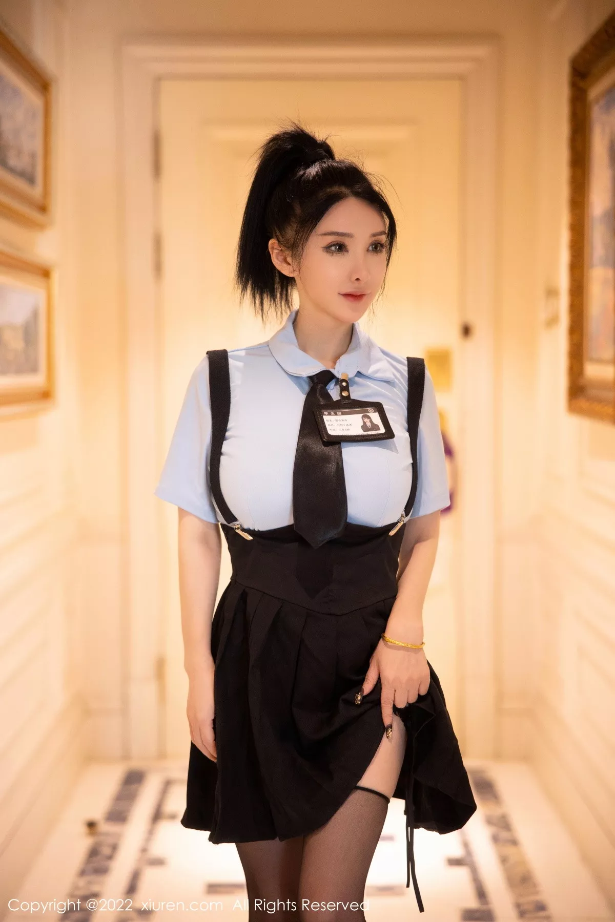 秀人集.com_[XiuRen秀人网]No.5785_模特潘娇娇制服主题淡蓝T恤配黑色短裙半撩秀浑圆翘臀诱惑写真75P