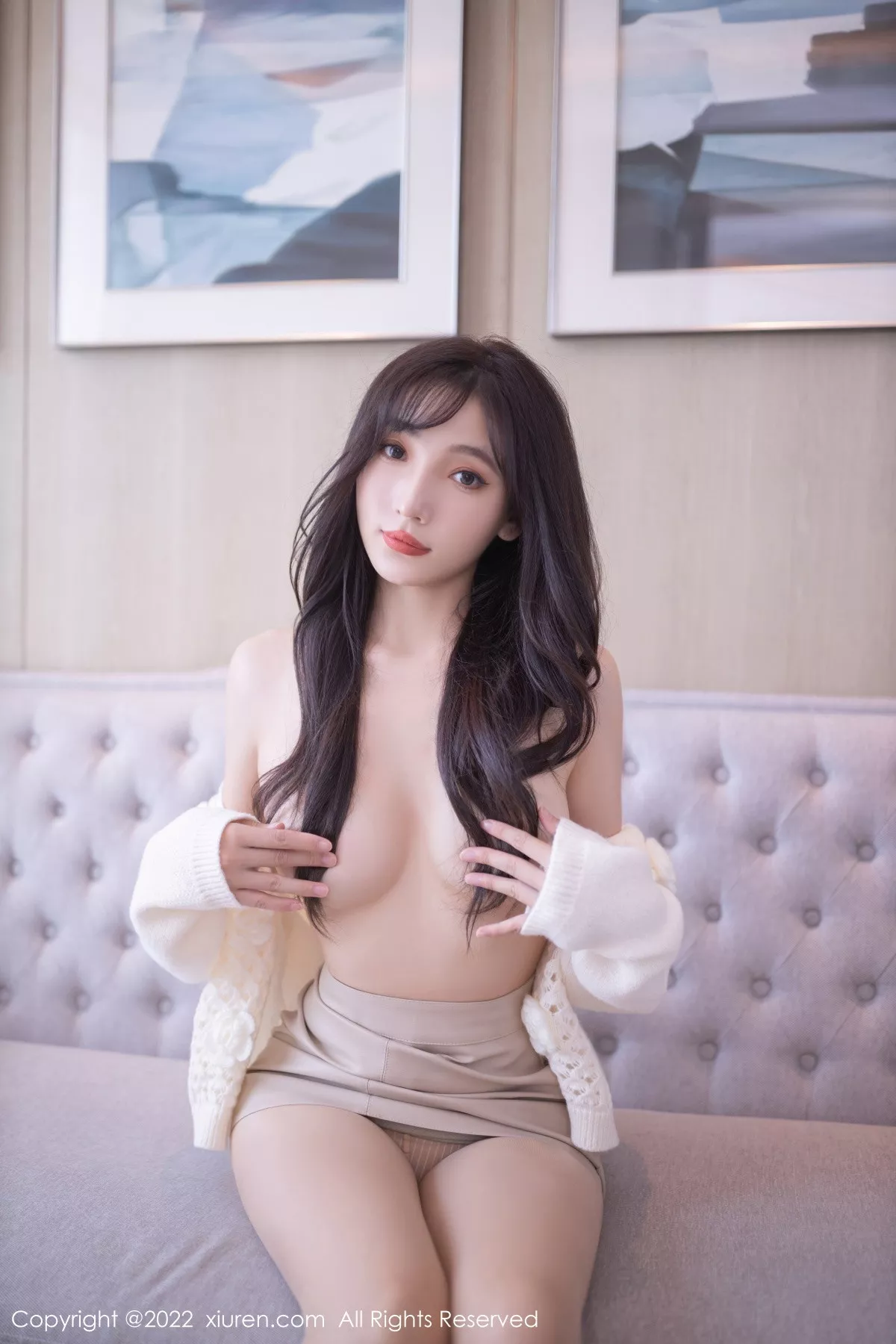 秀人集.com_[XiuRen秀人网]No.5771_模特陆萱萱性感白色毛线衣配浅色短裙半脱秀完美身材诱惑写真84P