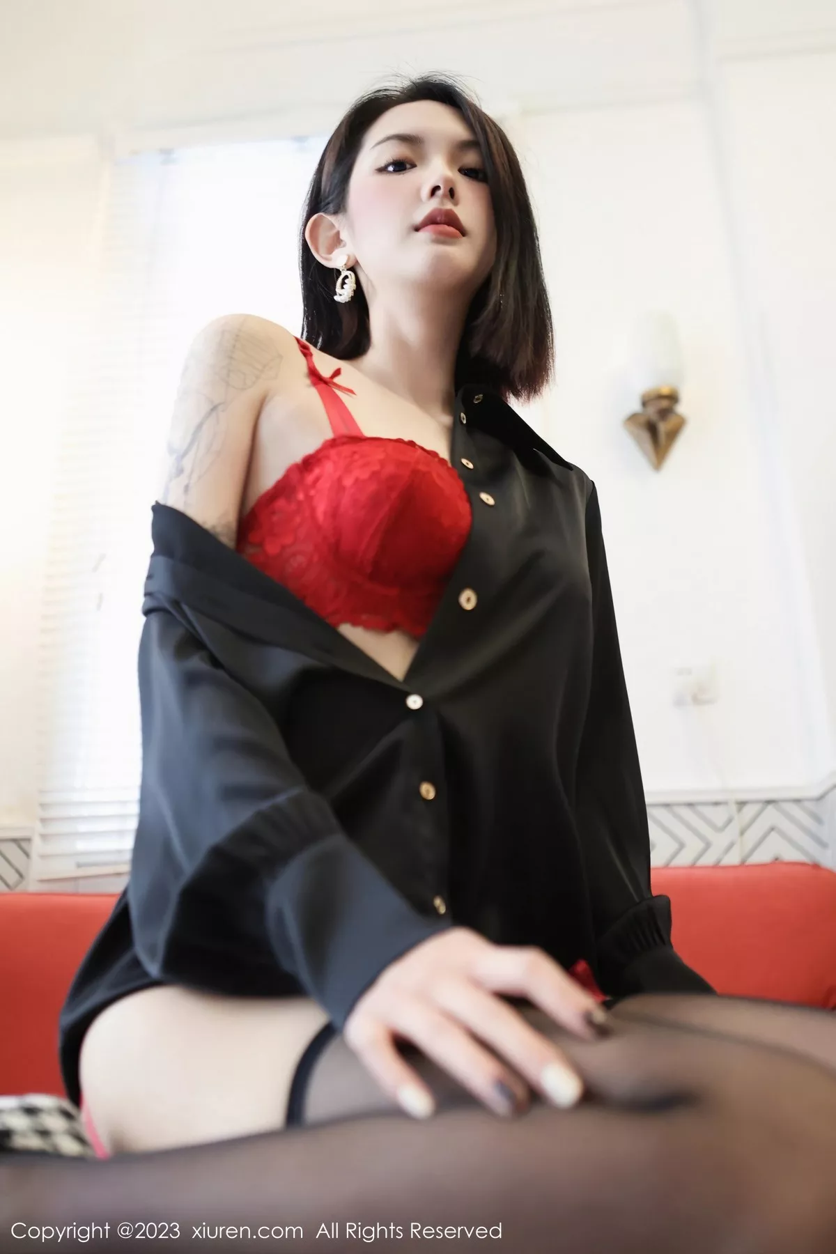 秀人集.com_[XiuRen秀人网]No.6356_模特乔一一私房半脱露性感红色蕾丝内衣配黑丝吊袜完美诱惑写真89P