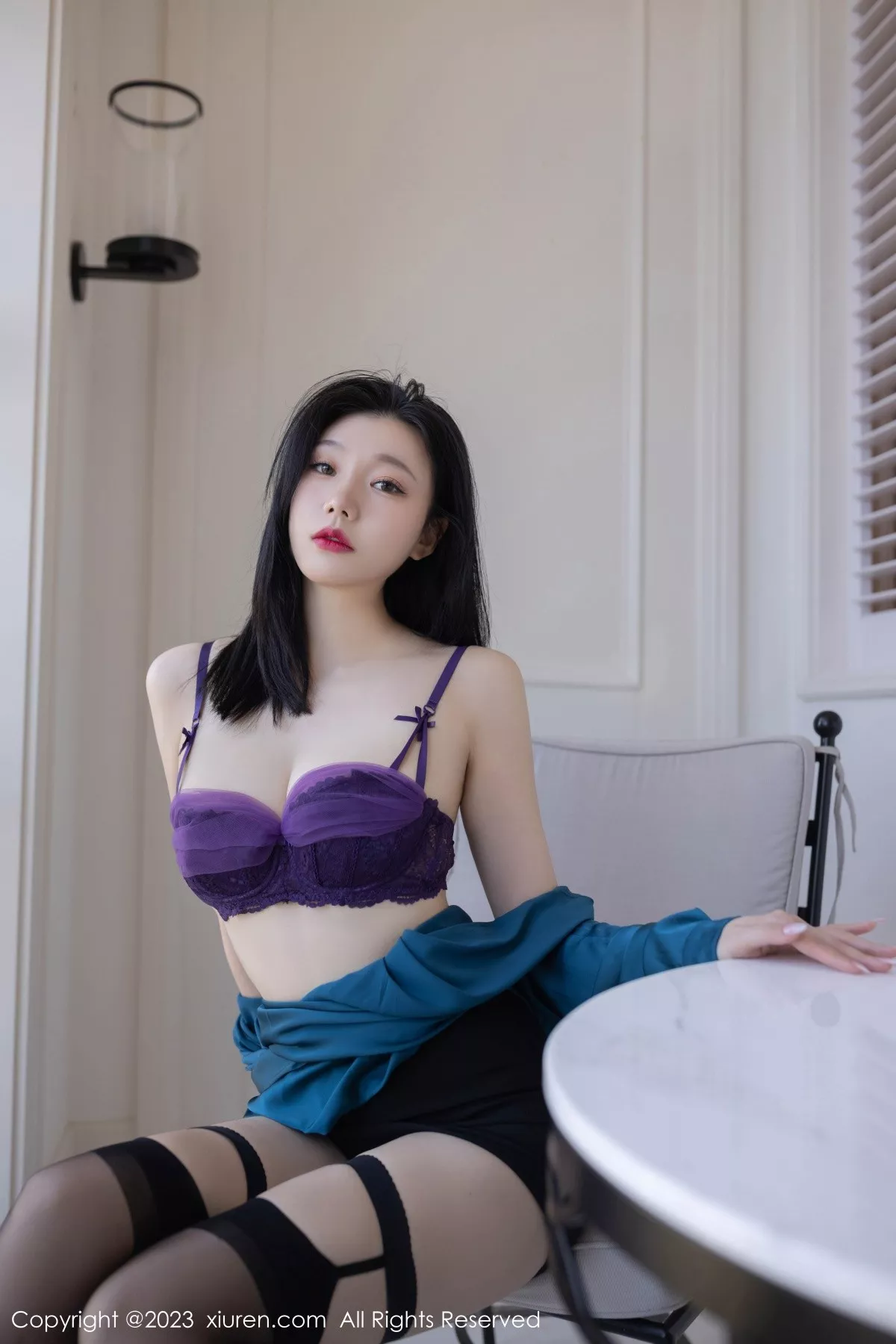 秀人集.com_[XiuRen秀人网]No.6413_模特安然anran蓝色上衣配黑短裙露紫色内衣秀曼妙身姿诱惑写真80P