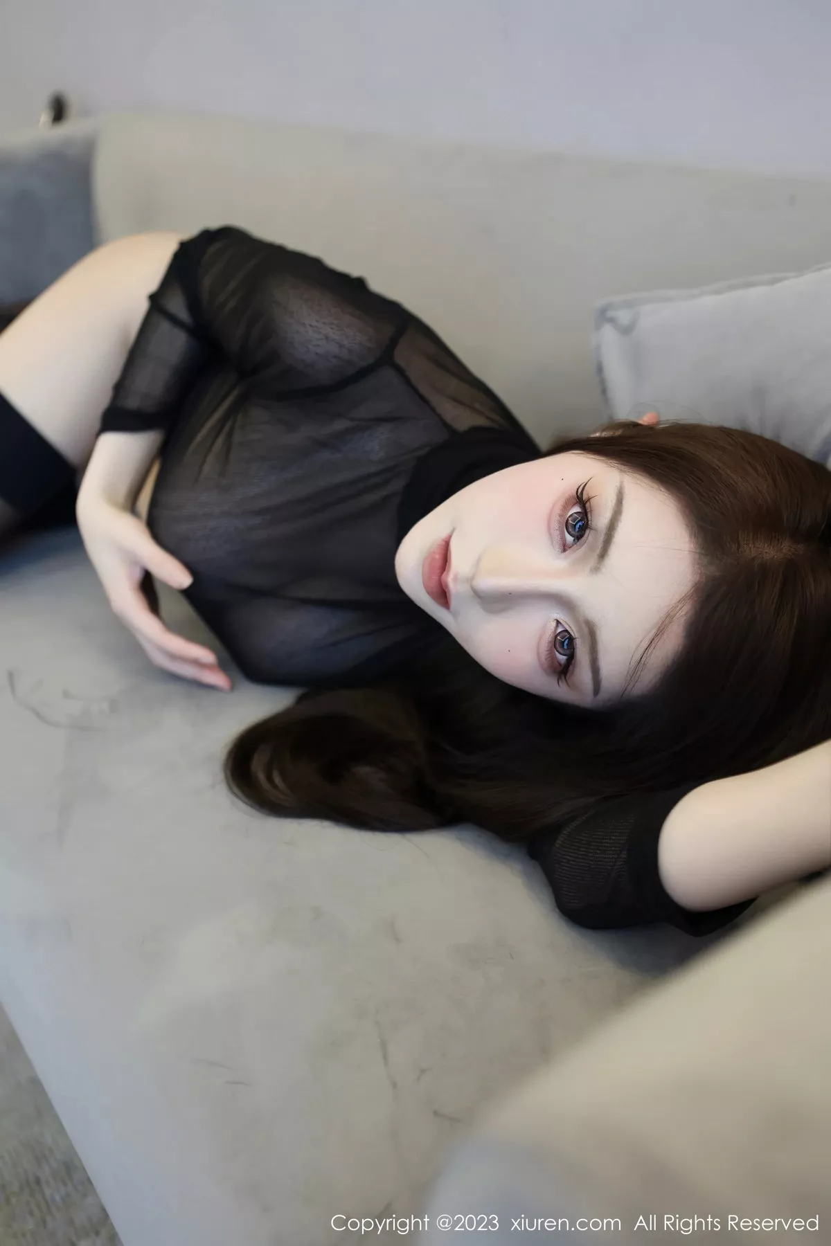 秀人集.com_[XiuRen秀人网]No.6496_新人模特金幼汐Vivian性感黑色薄纱配黑长裤秀惹火身材诱惑写真80P