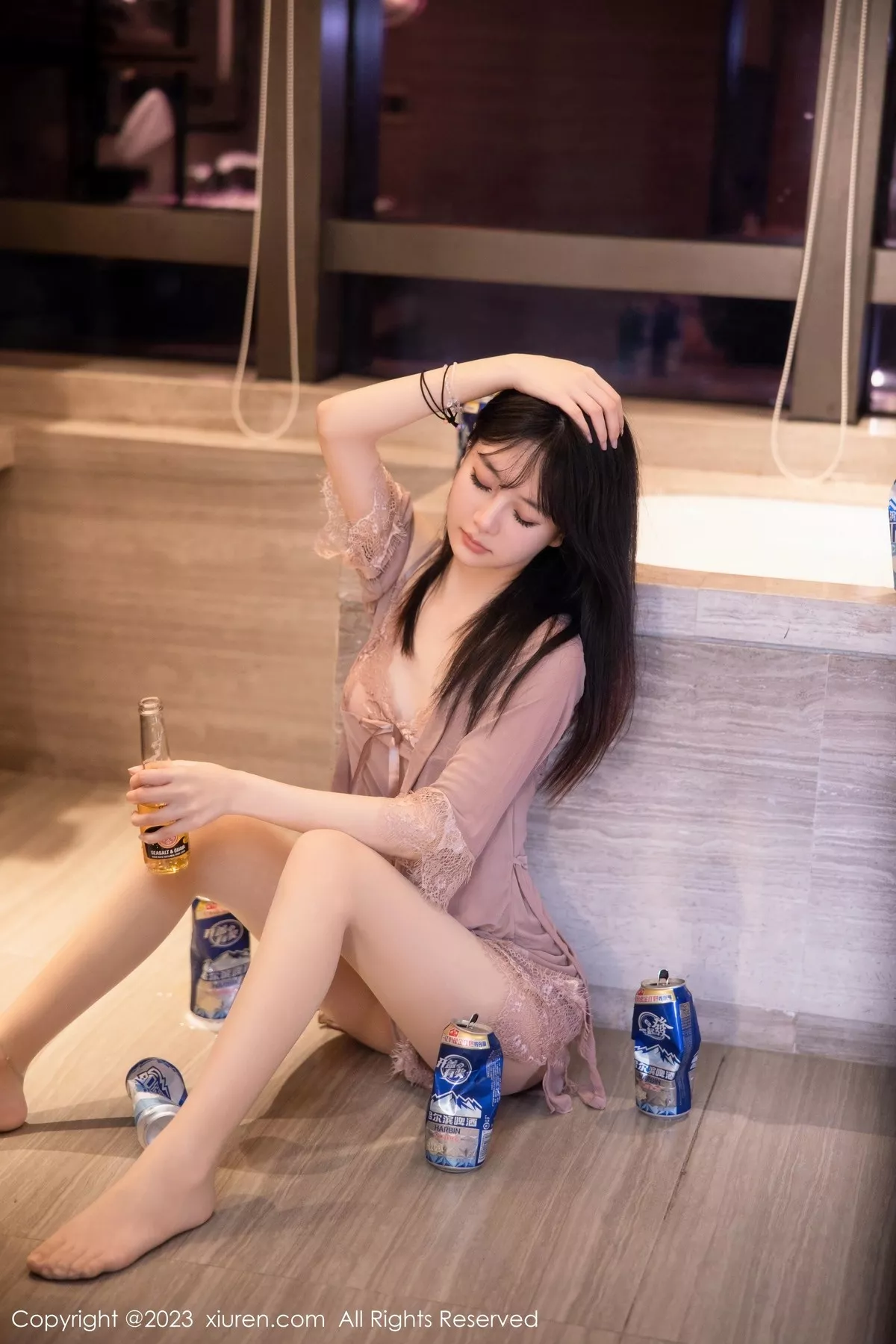 秀人集.com_[XiuRen秀人网]No.6558_模特谢小蒽私房浴室红灰色轻透薄纱睡裙配超薄肉丝湿身诱惑写真79P