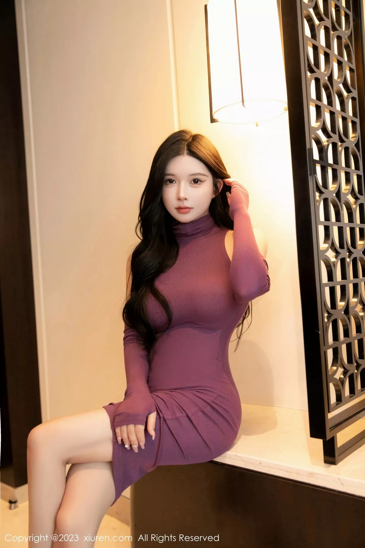 秀人集.com_[XiuRen秀人网]No.6469_模特林珊珊性感暗红色收身连衣裙露红色轻透内衣完美诱惑写真100P