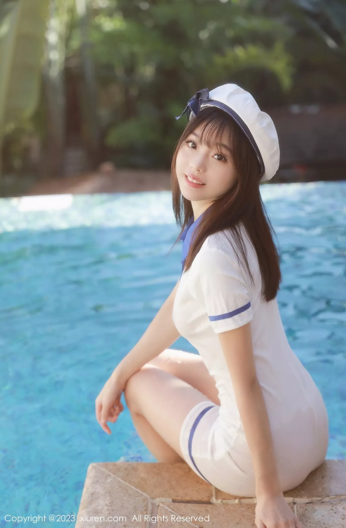 秀人集.com_[XiuRen秀人网]No.6686_模特佘贝拉bella泳池性感白色海军服半脱秀完美身材诱惑写真67P