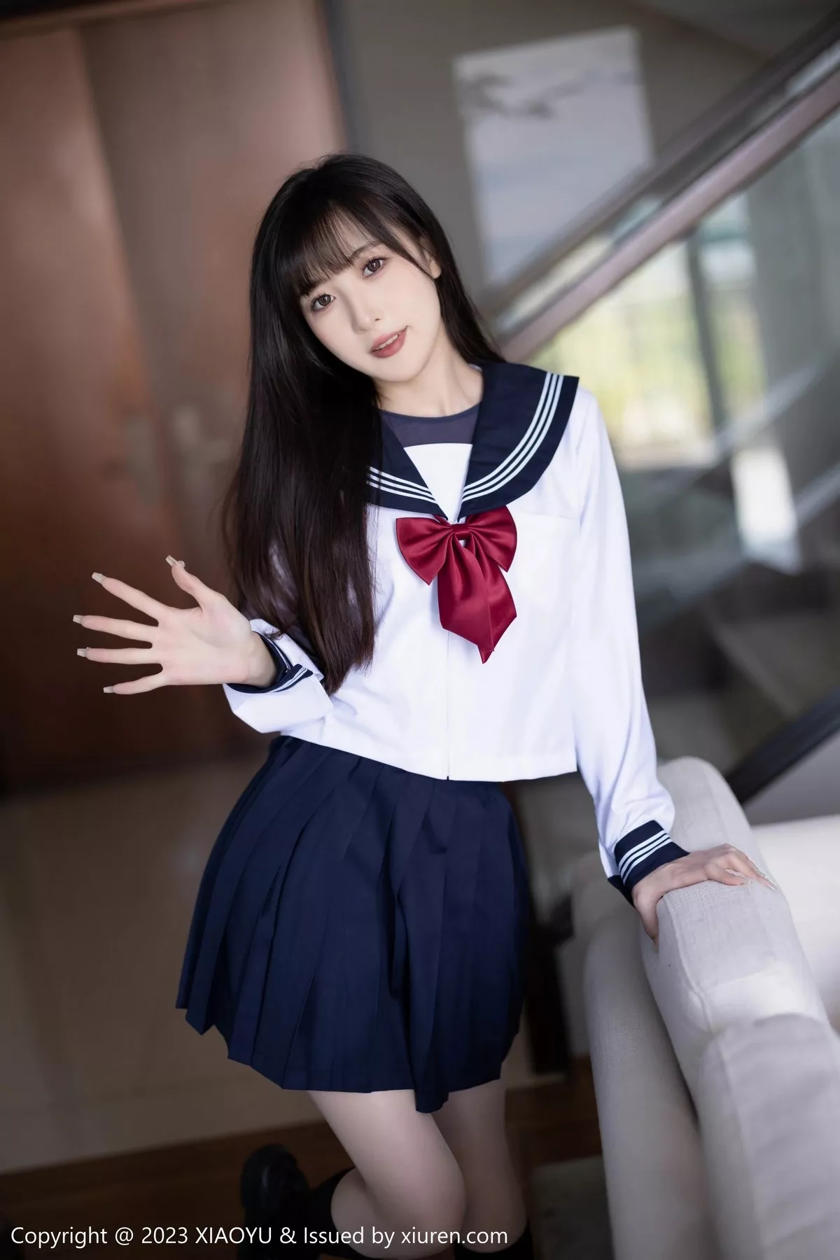 秀人集.com_[XiaoYu画语界]Vol.1045_模特林星阑脱学妹制服露性感蓝色薄纱高叉连体衣惹火诱惑写真96P