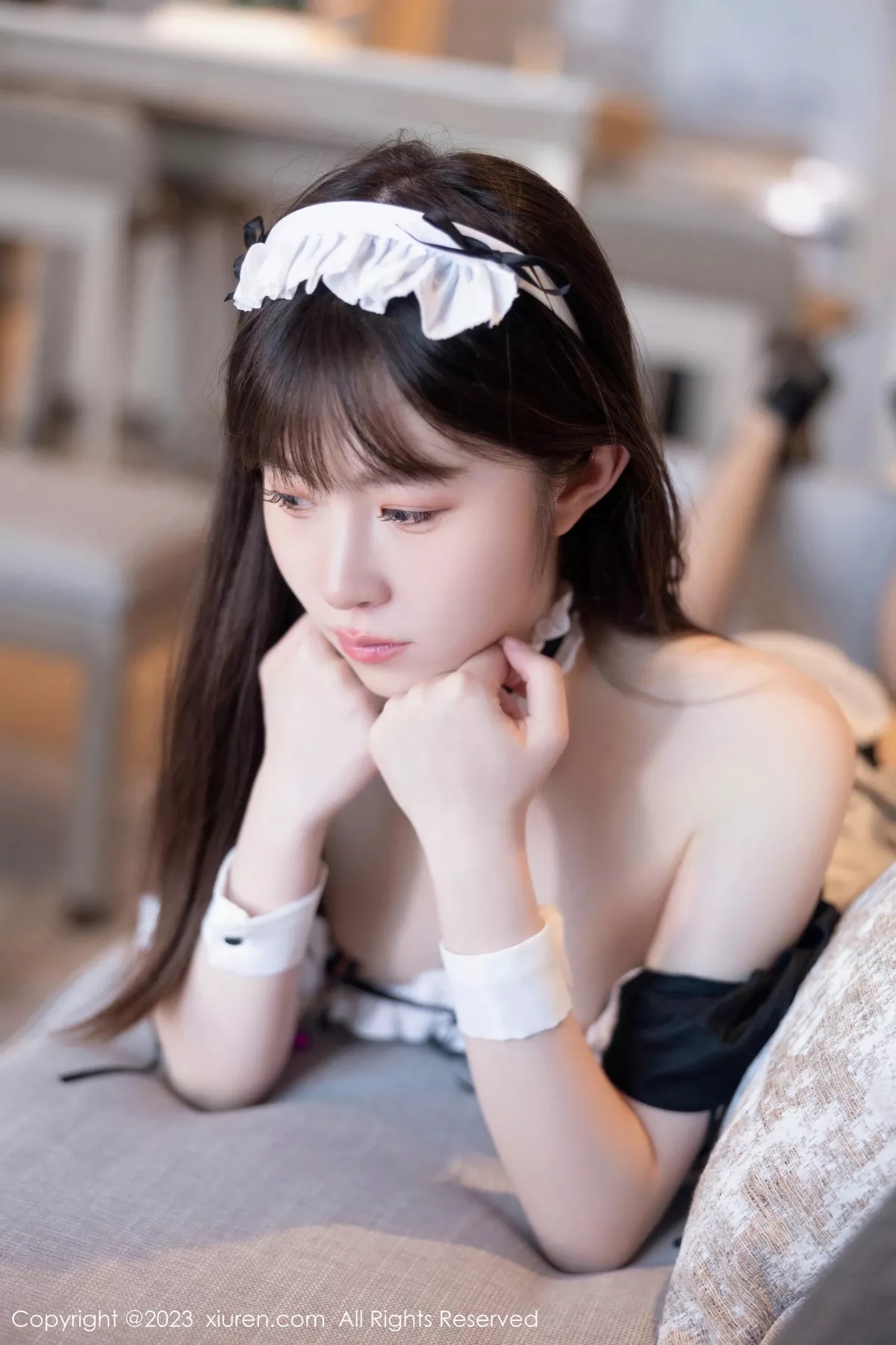 秀人集.com_[XiuRen秀人网]No.7034_模特林悠悠性感黑色女仆服饰配黑色网格袜秀曼妙身姿诱惑写真84P