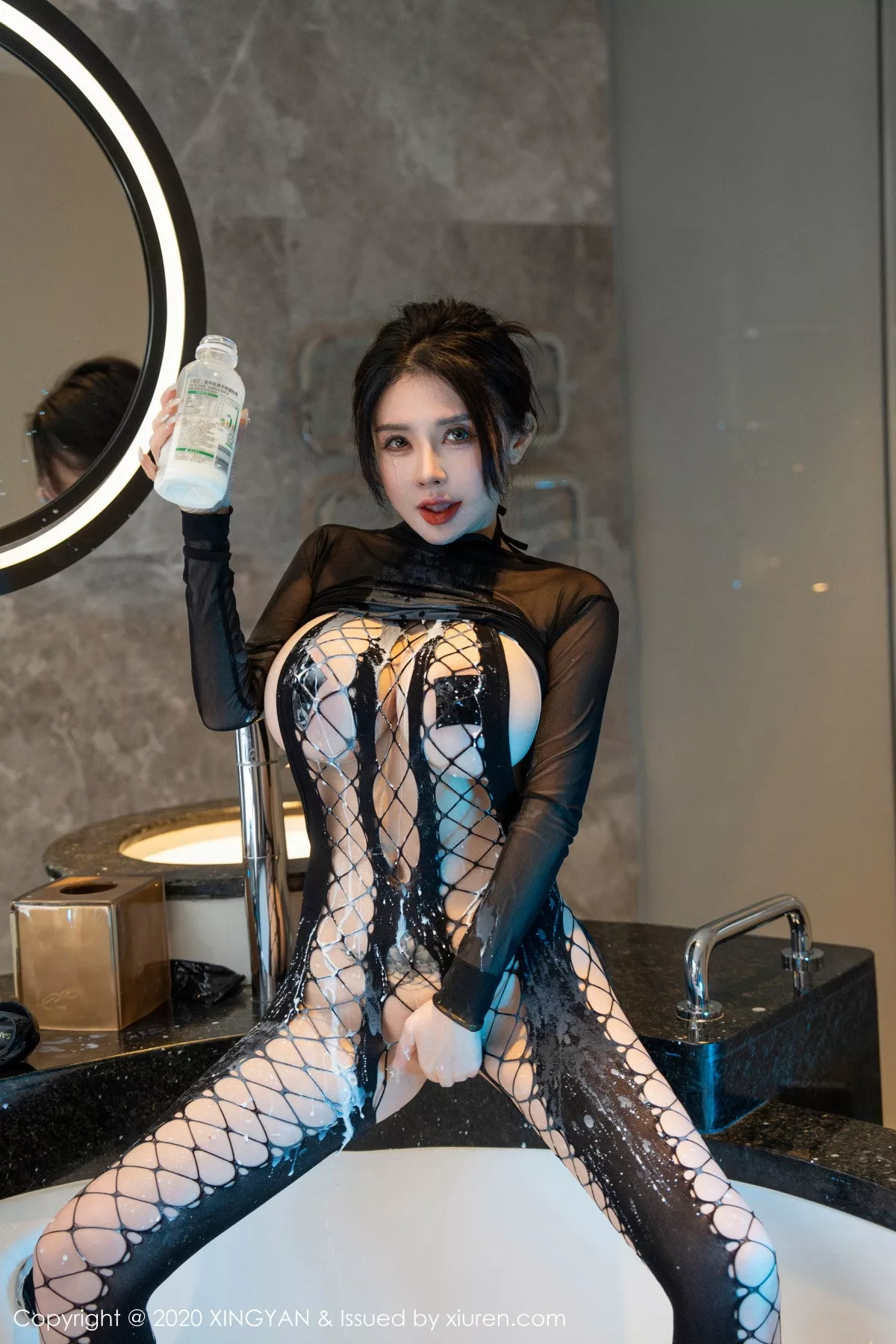 秀人集.com_[XINGYAN星颜社]VOL.210_模特潘娇娇性感黑色渔网式连体衣情趣服饰秀巨乳肥臀诱惑写真77P