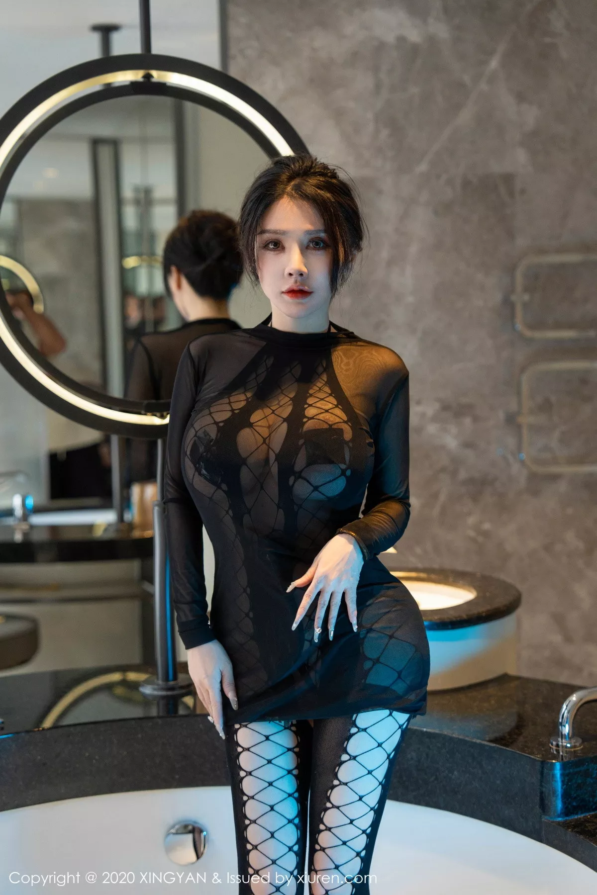 秀人集.com_[XINGYAN星颜社]VOL.210_模特潘娇娇性感黑色渔网式连体衣情趣服饰秀巨乳肥臀诱惑写真77P