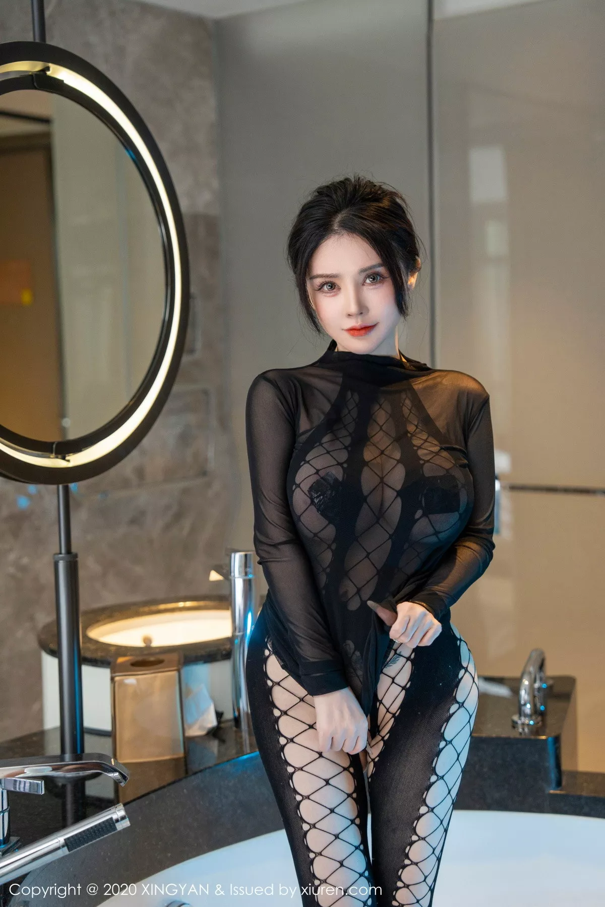 秀人集.com_[XINGYAN星颜社]VOL.210_模特潘娇娇性感黑色渔网式连体衣情趣服饰秀巨乳肥臀诱惑写真77P