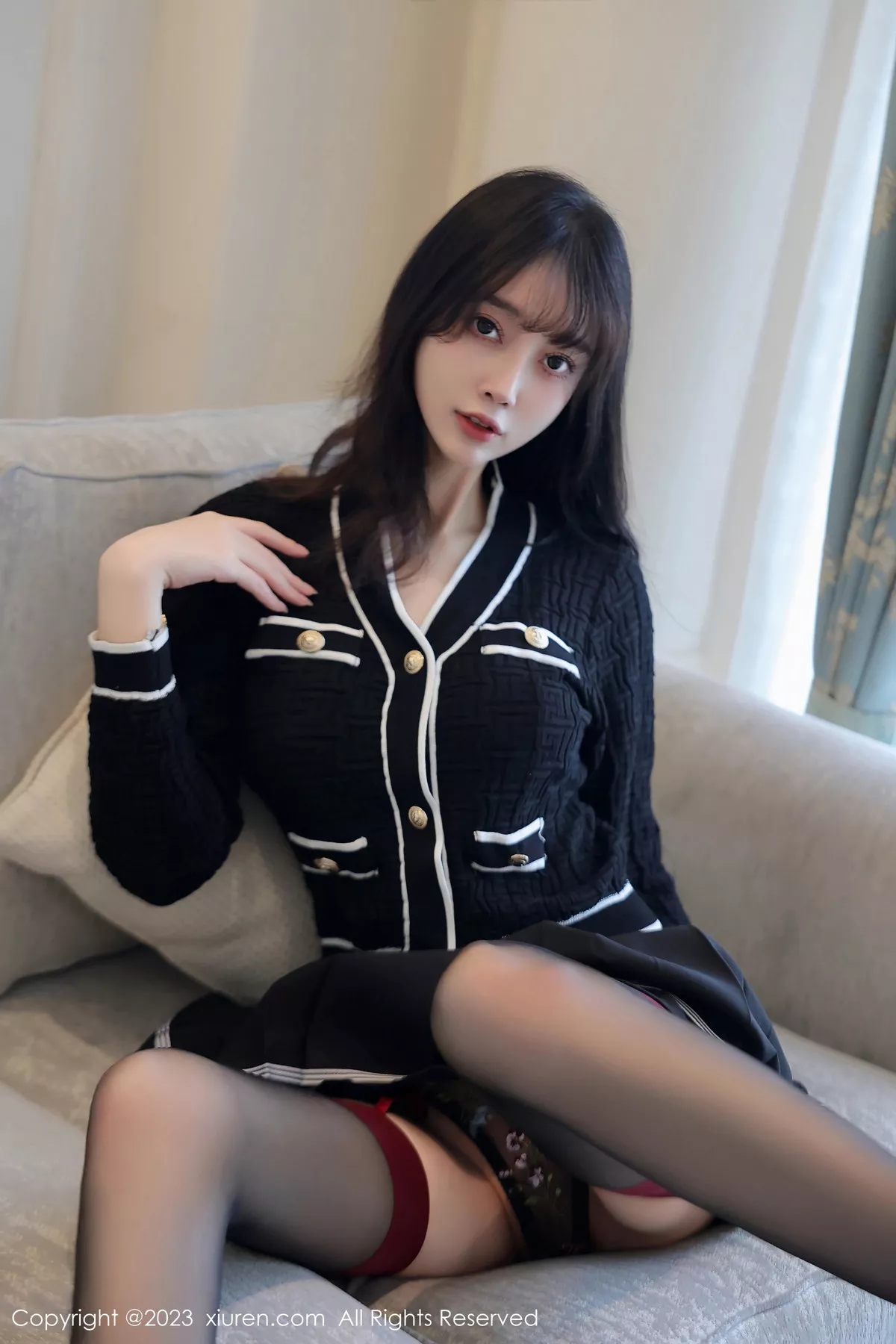 秀人集.com_[XiuRen秀人网]No.7287_模特玥儿玥er半脱露性感黑色薄纱内衣配黑丝吊袜秀美腿诱惑写真82P