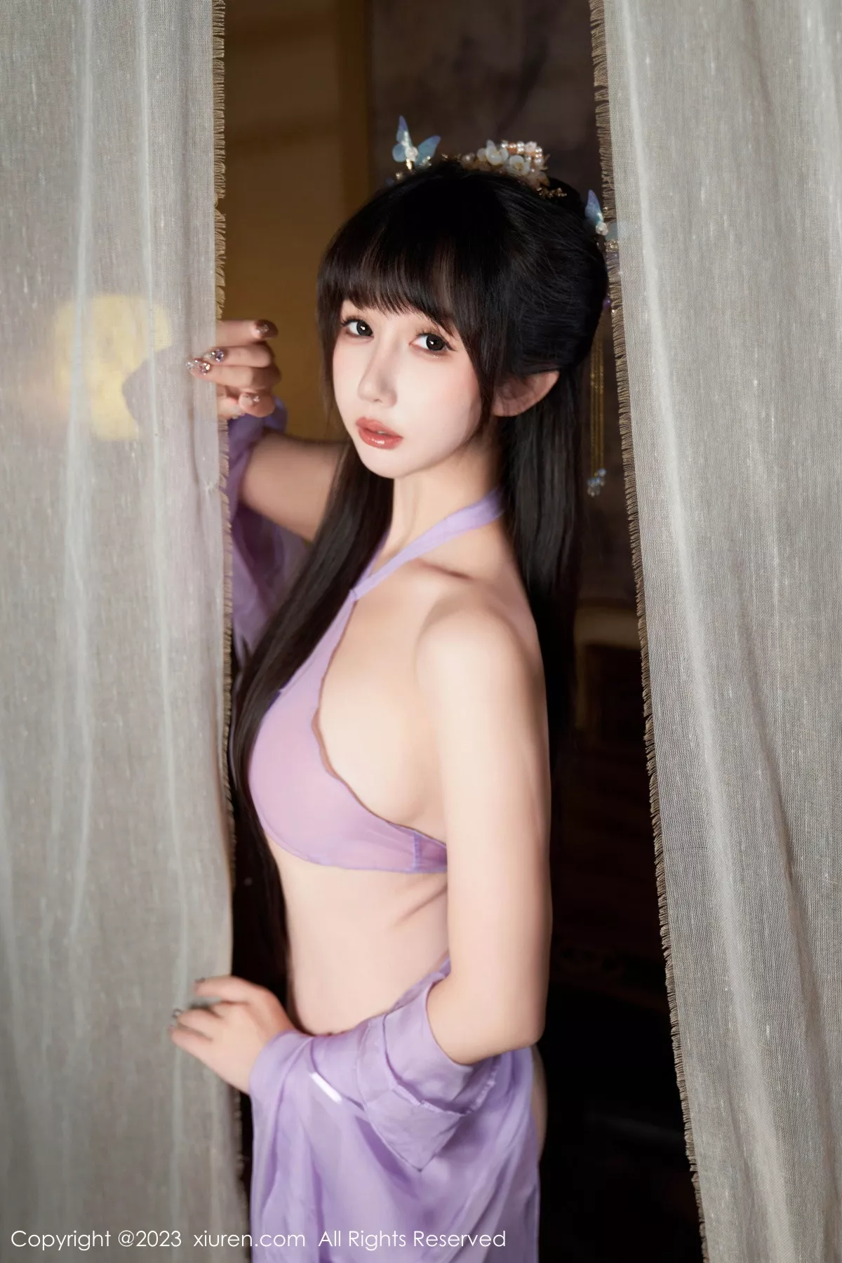 秀人集.com_[XiuRen秀人网]No.7442_模特波巧酱性感紫色薄纱情趣服配超薄肉丝秀完美身材诱惑写真85P