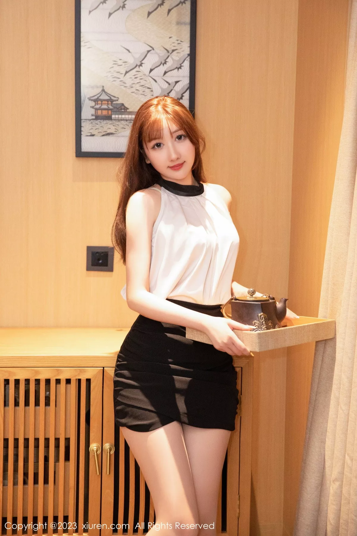 秀人集.com_[XiuRen秀人网]No.7403_模特江真真白色上衣配黑短裙露黄色蕾丝内衣超薄肉丝诱惑写真67P