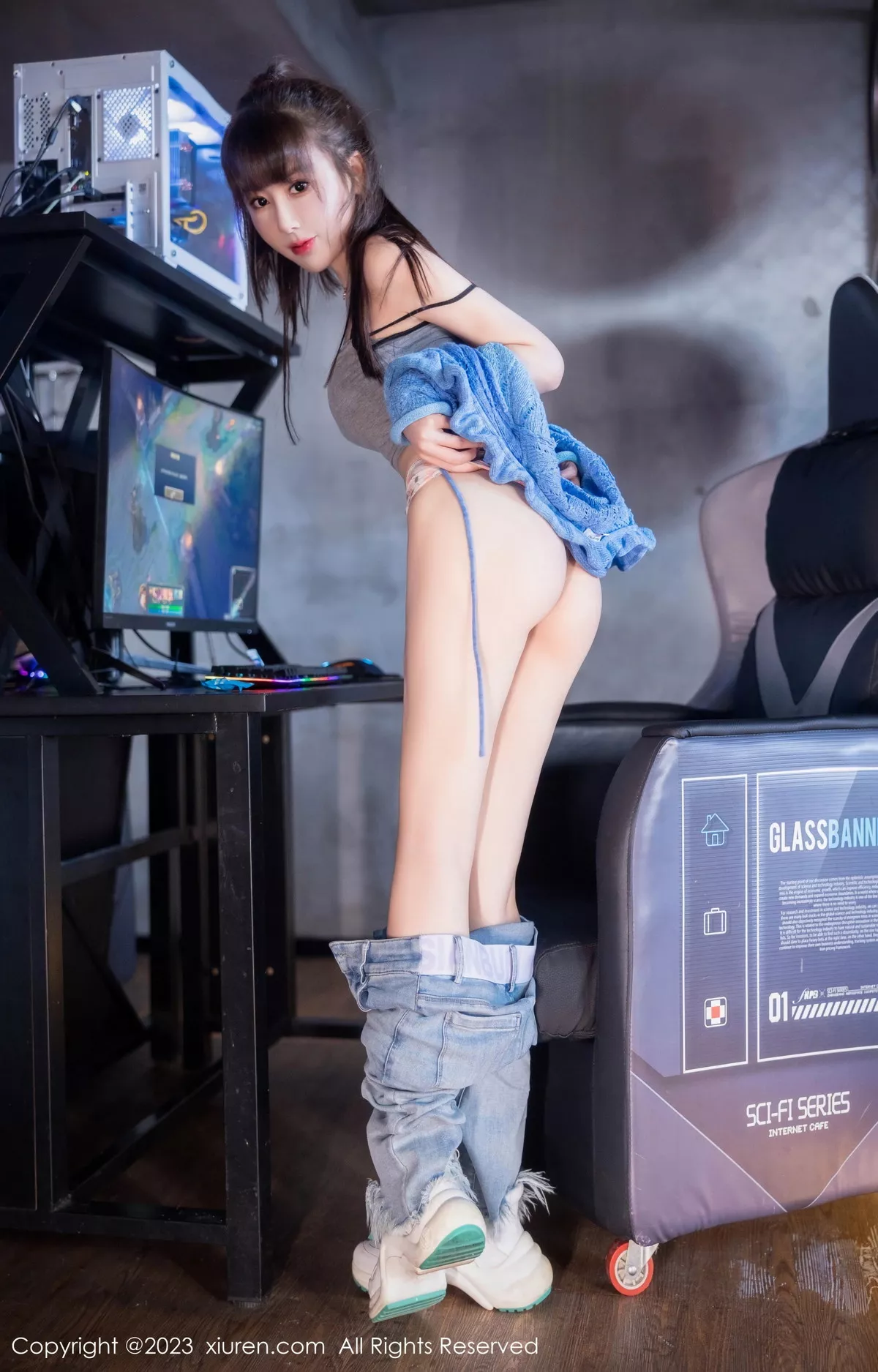 秀人集.com_[XiuRen秀人网]No.7540_模特白笑笑性感蓝色衣露灰色内衣配牛仔裤秀曼妙身姿诱惑写真80P