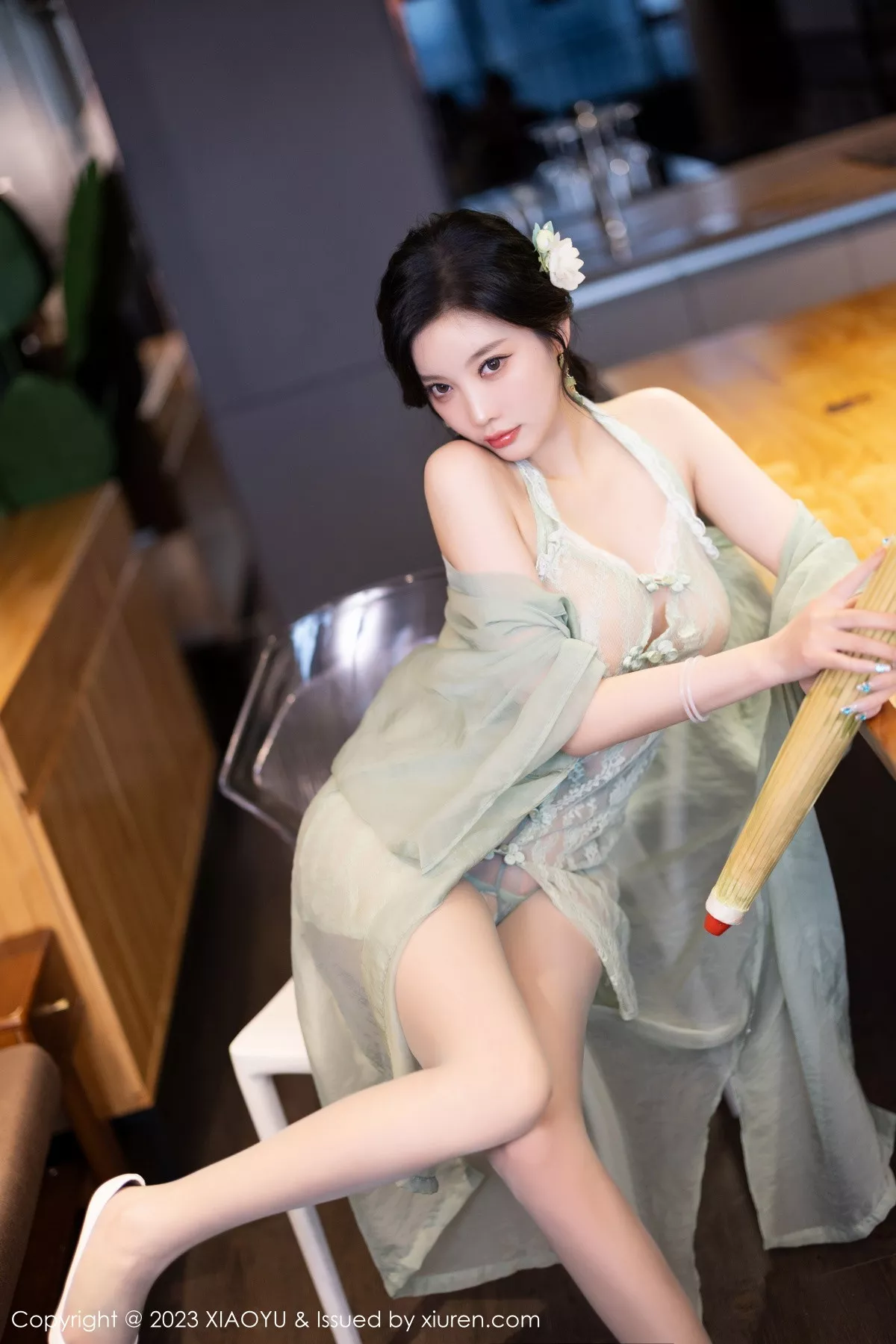 秀人集.com_[XiaoYu画语界]Vol.1143_女神杨晨晨性感淡绿薄纱短裙露绿灰色蕾丝情趣服完美诱惑写真93P