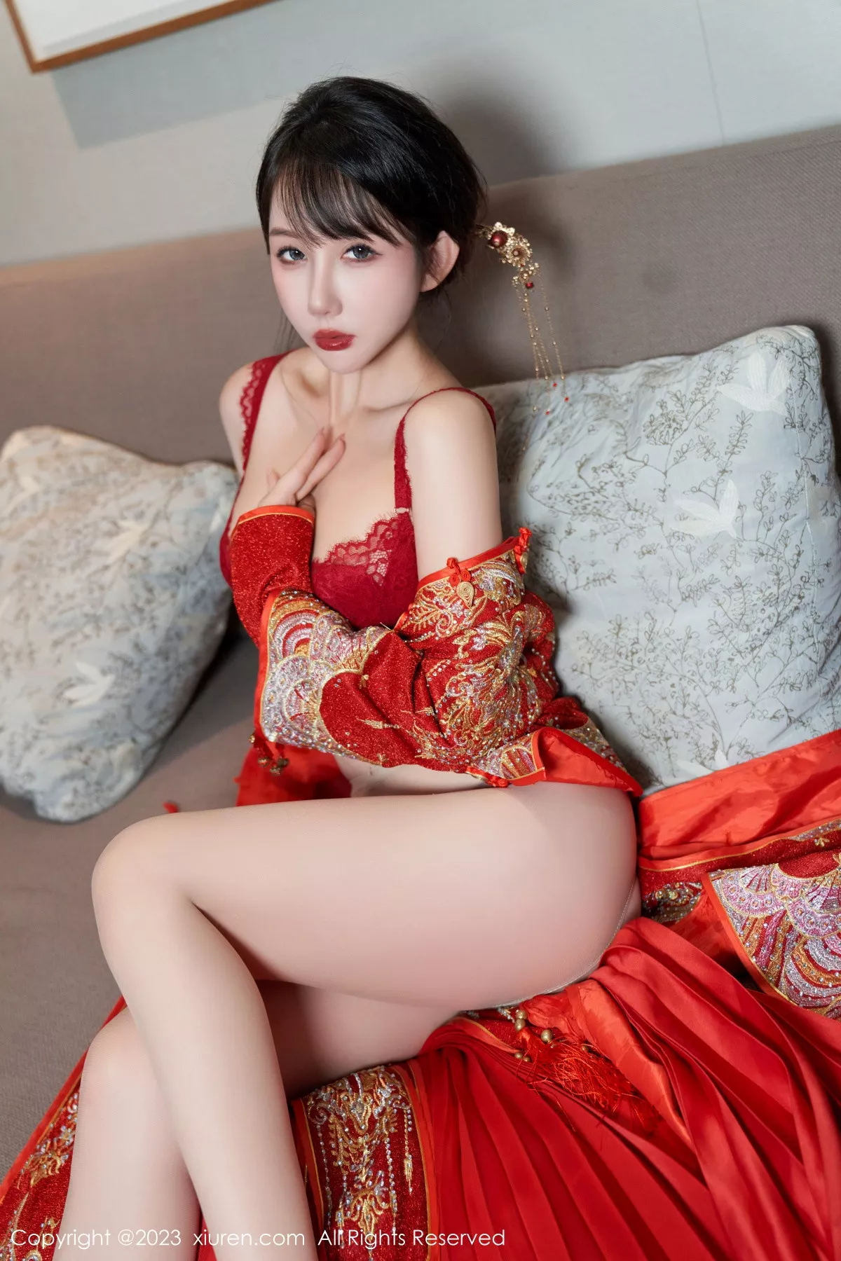 秀人集.com_[XiuRen秀人网]No.7729_模特波巧酱专属新娘主题性感红色蕾丝内衣配超薄肉丝诱惑写真90P