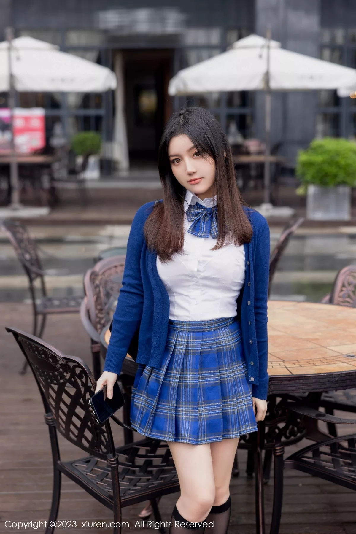 秀人集.com_[XiuRen秀人网]No.7754_模特豆瓣酱性感蓝色上衣配蓝色格子短裙露白色蕾丝内衣诱惑写真92P