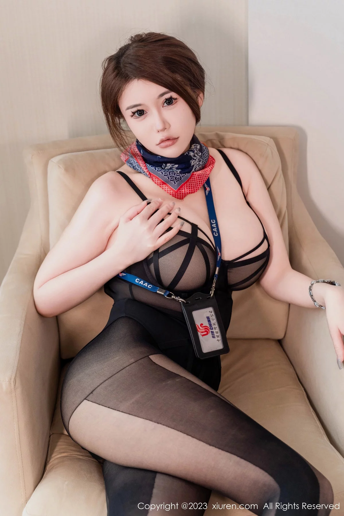 秀人集.com_[XiuRen秀人网]No.7879_模特甜妮性感空姐制服露黑色连体情趣丝袜秀惹火身材诱惑写真64P