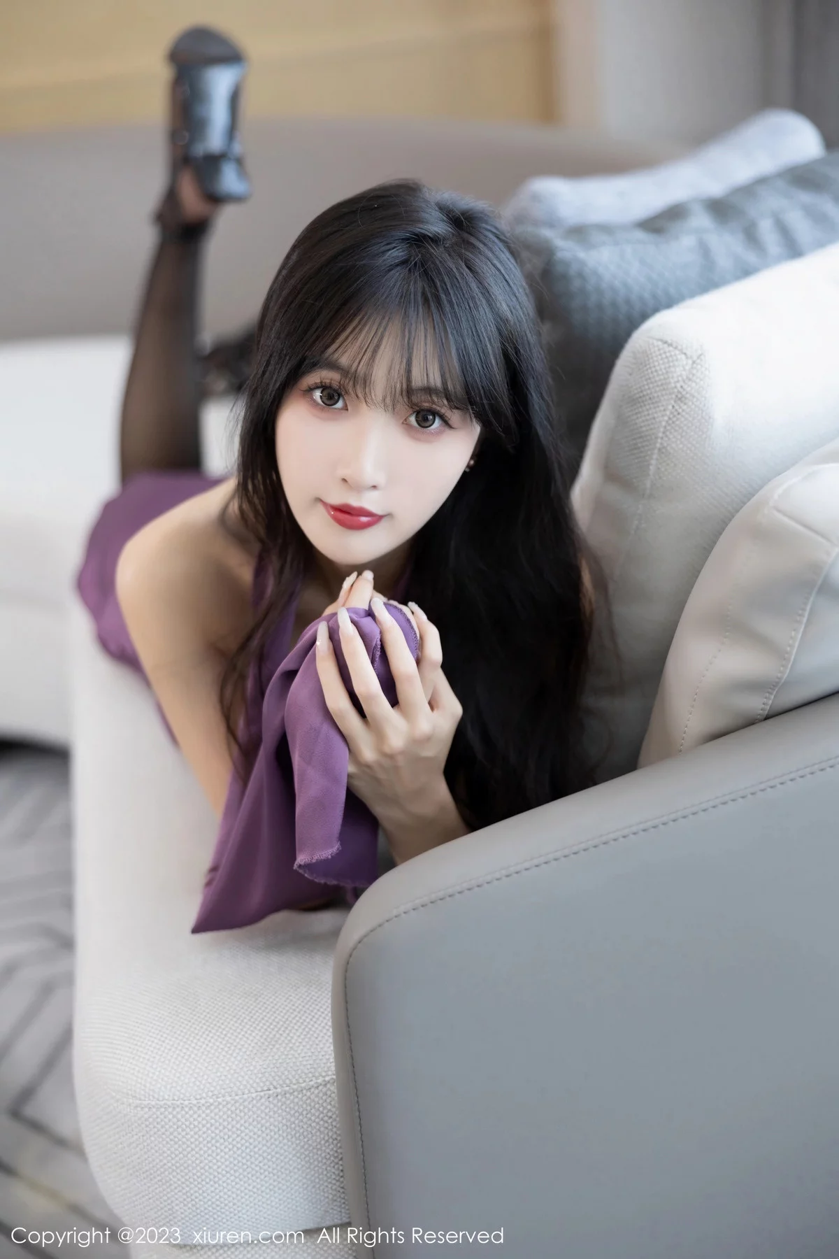 秀人集.com_[XiuRen秀人网]No.7852_模特林星阑性感紫色露肩连衣短裙配超薄无内黑丝惹火诱惑写真88P