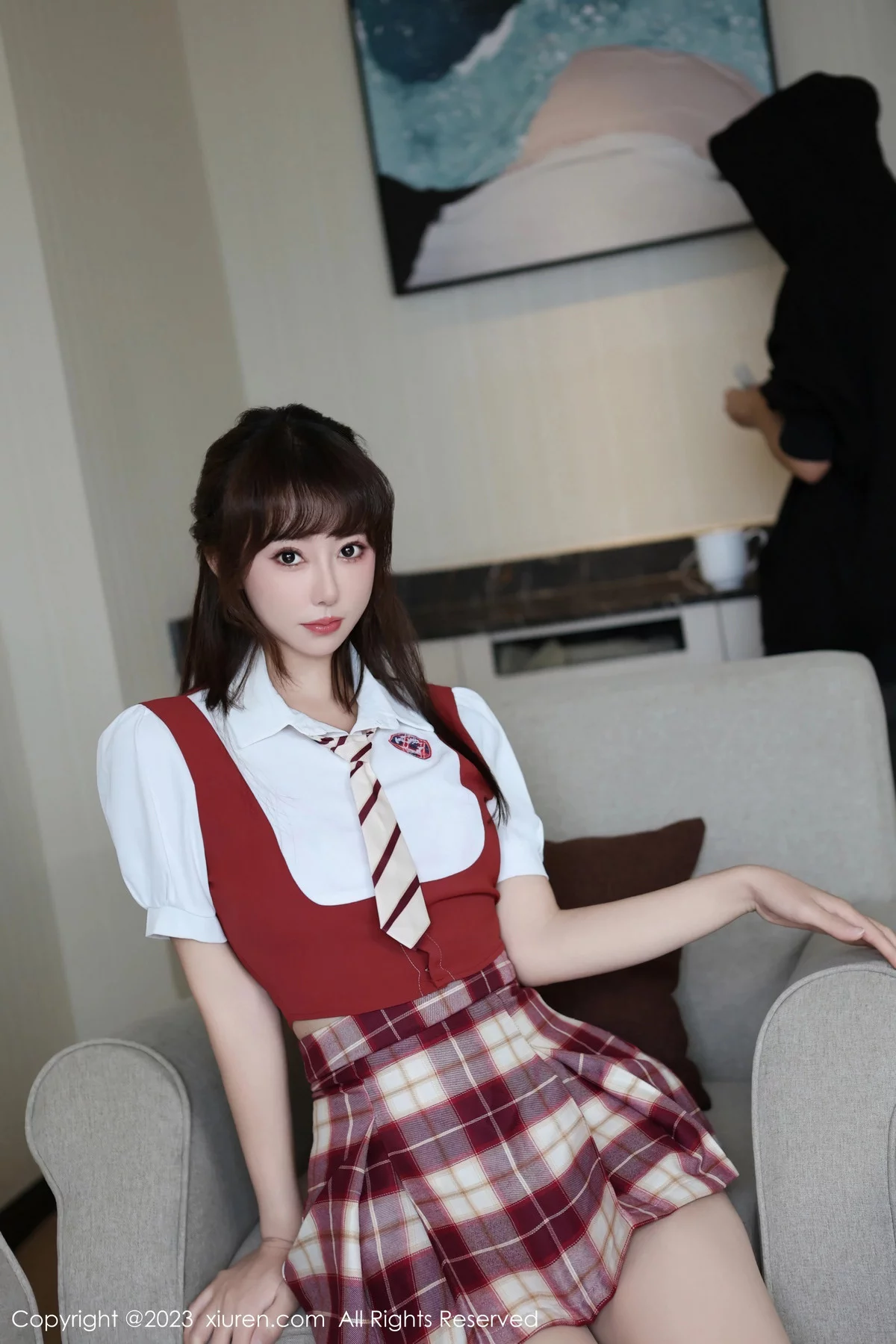 秀人集.com_[XiuRen秀人网]No.7851_模特金tiao性感学妹制服露红色轻透内衣配肉丝袜秀美腿诱惑写真77P