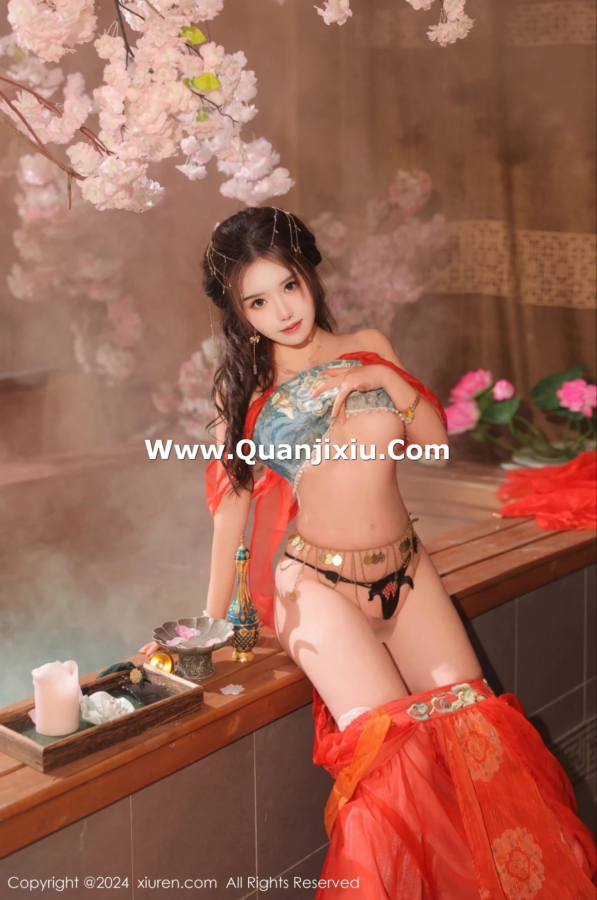 秀人集.com_[XiuRen秀人网]No.8146_模特小薯条nienie性感红色古装服饰配白丝袜秀完美身材诱惑写真82P