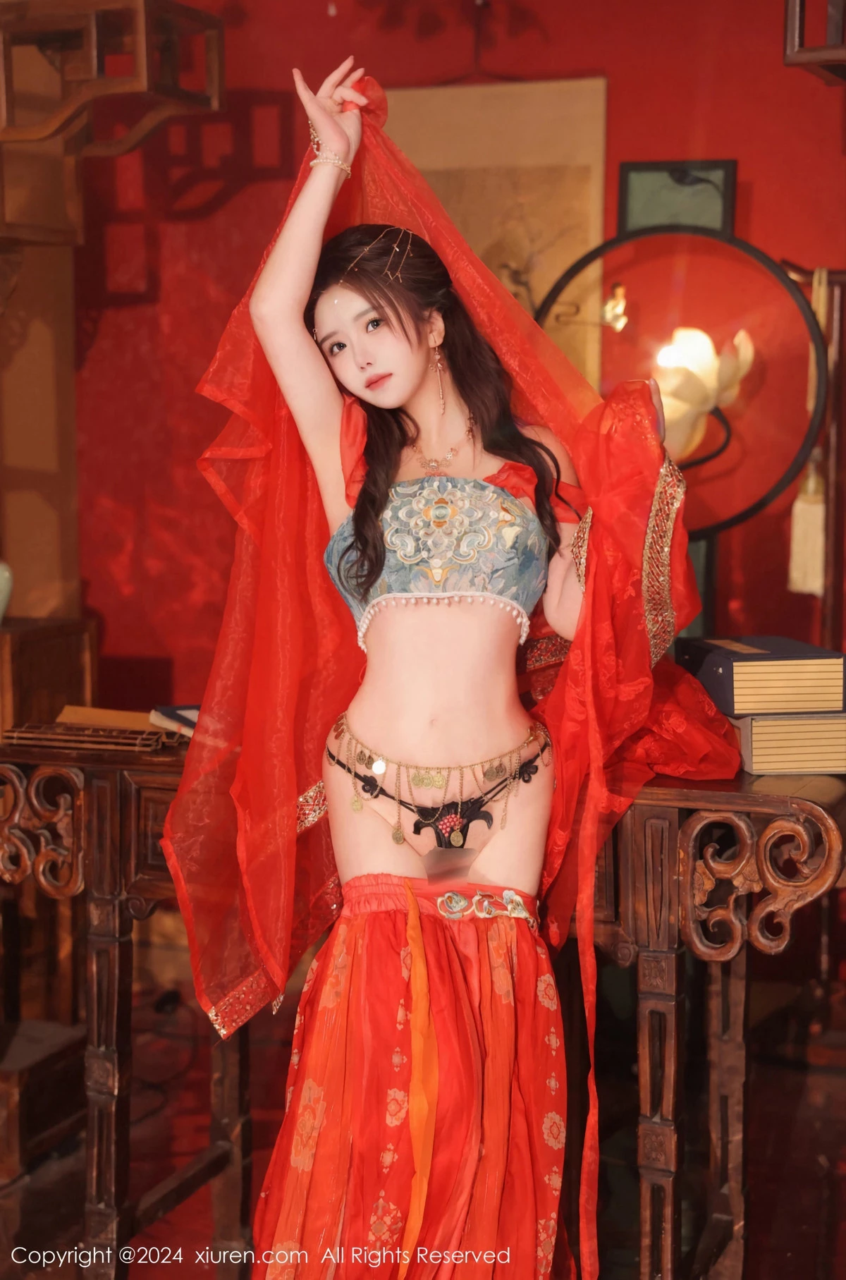 秀人集.com_[XiuRen秀人网]No.8146_模特小薯条nienie性感红色古装服饰配白丝袜秀完美身材诱惑写真82P