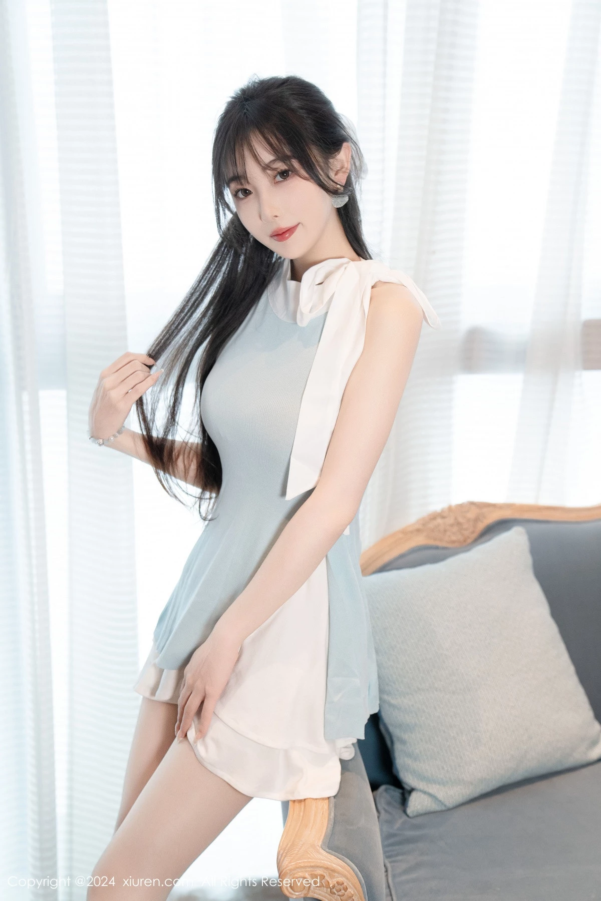 秀人集.com_[XiuRen秀人网]No.8761_模特林星阑性感蓝白连衣短裙露黑色情趣内衣秀曼妙身姿诱惑写真101P