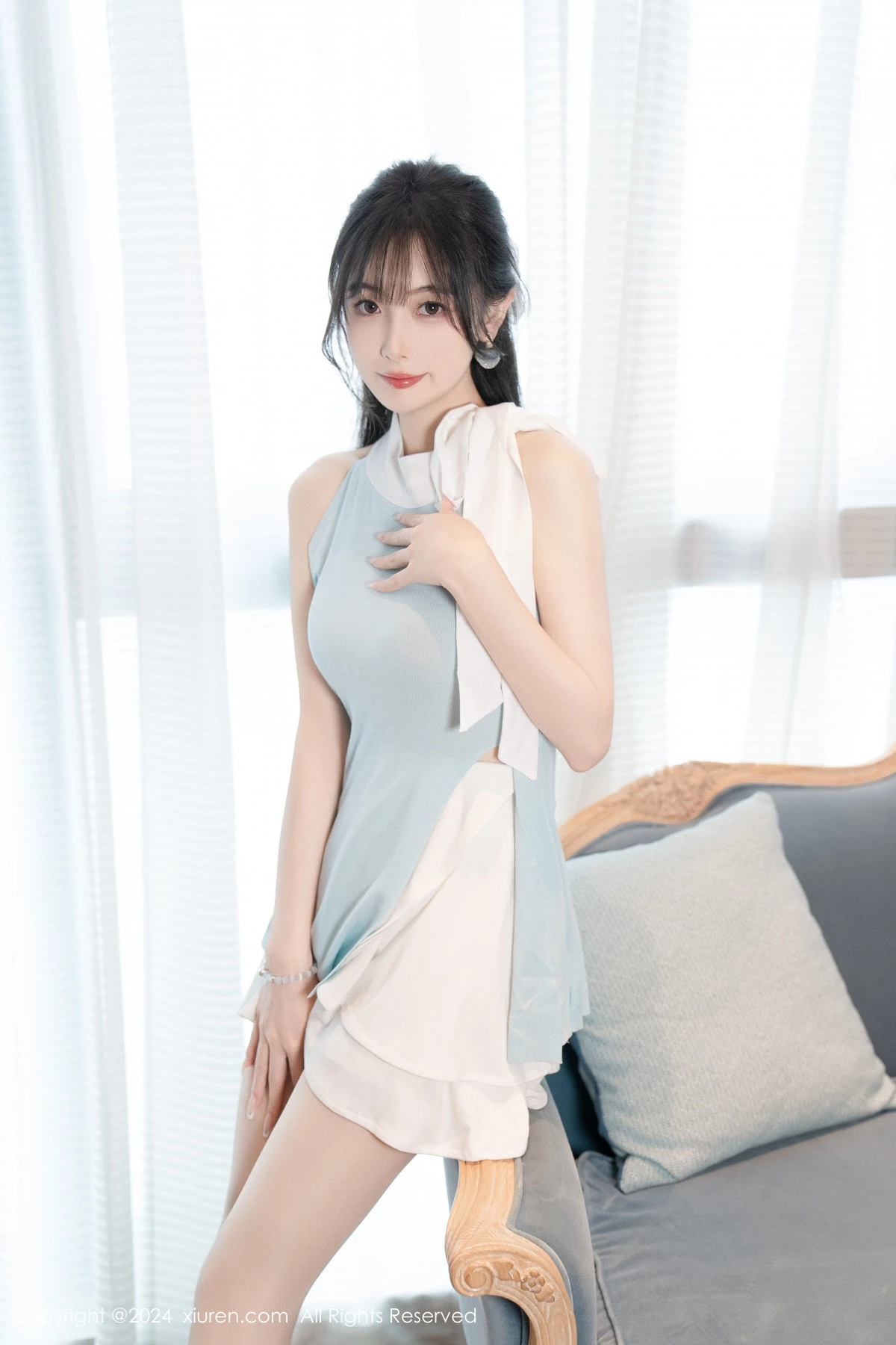 秀人集.com_[XiuRen秀人网]No.8761_模特林星阑性感蓝白连衣短裙露黑色情趣内衣秀曼妙身姿诱惑写真101P
