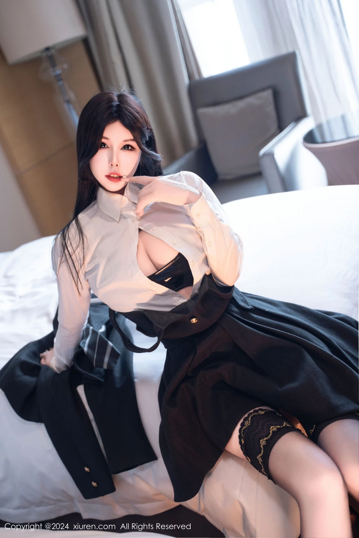 秀人集.com_[XiuRen秀人网]No.9106_模特陈芊儿私房性感白T露黑色皮质情趣内衣秀丰满身材诱惑写真90P