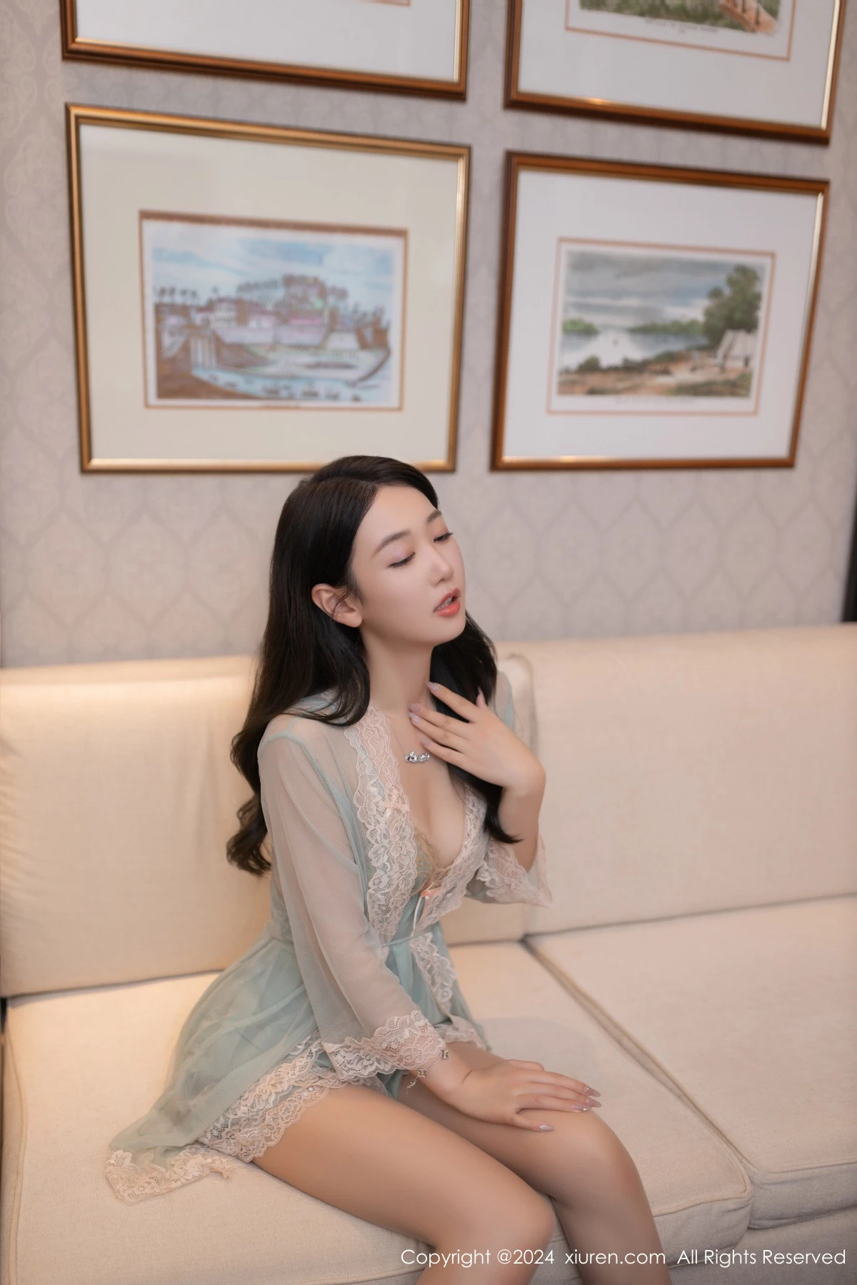 秀人集.com_[XiuRen秀人网]No.9069_模特唐安琪外卖主题性感浅色蕾丝连衣裙配超薄肉丝完美诱惑写真81P