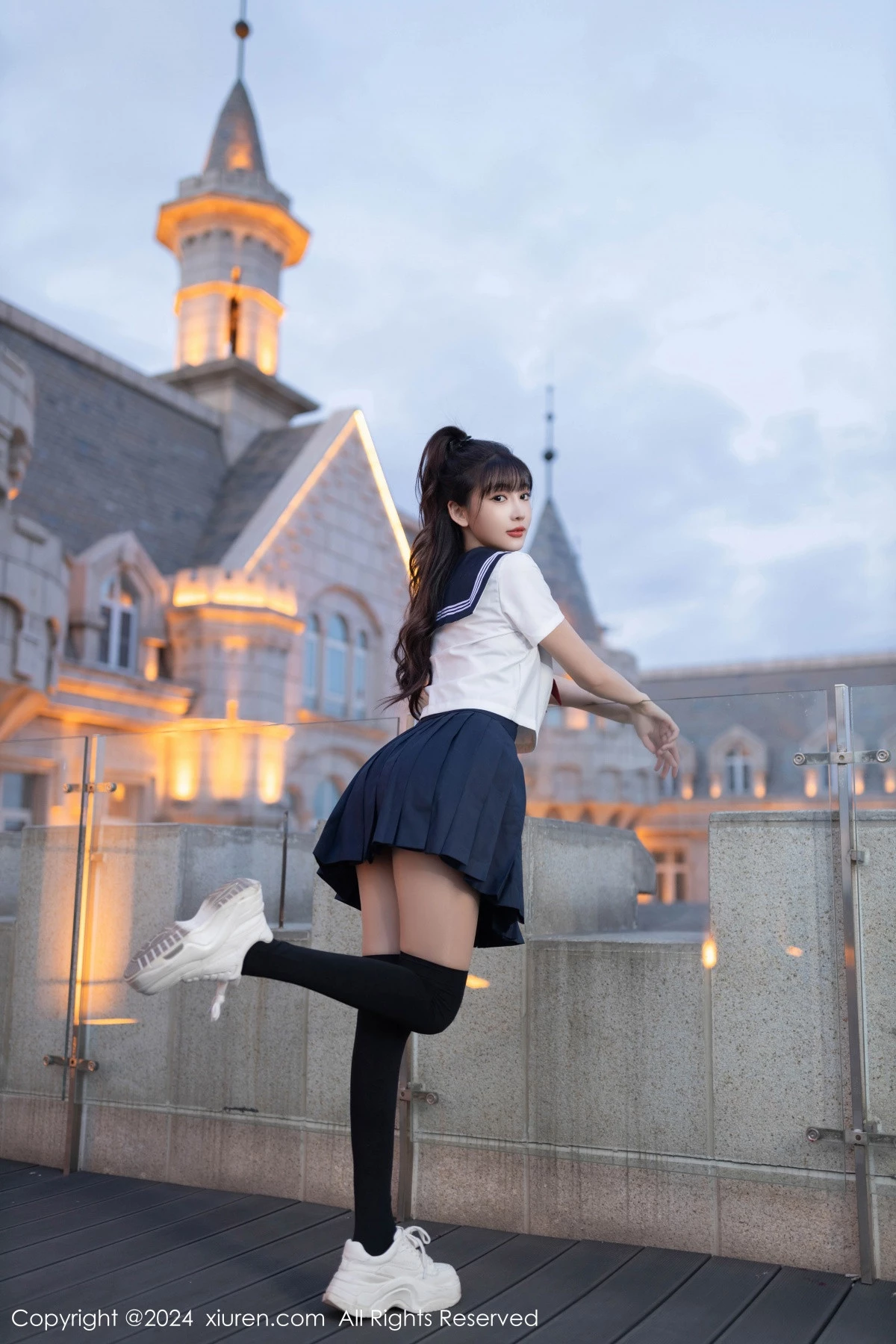 秀人集.com_[XiuRen秀人网]No.9305_模特陆萱萱性感JK制服+黑色高叉连体衣配黑丝袜秀美腿诱惑写真80P
