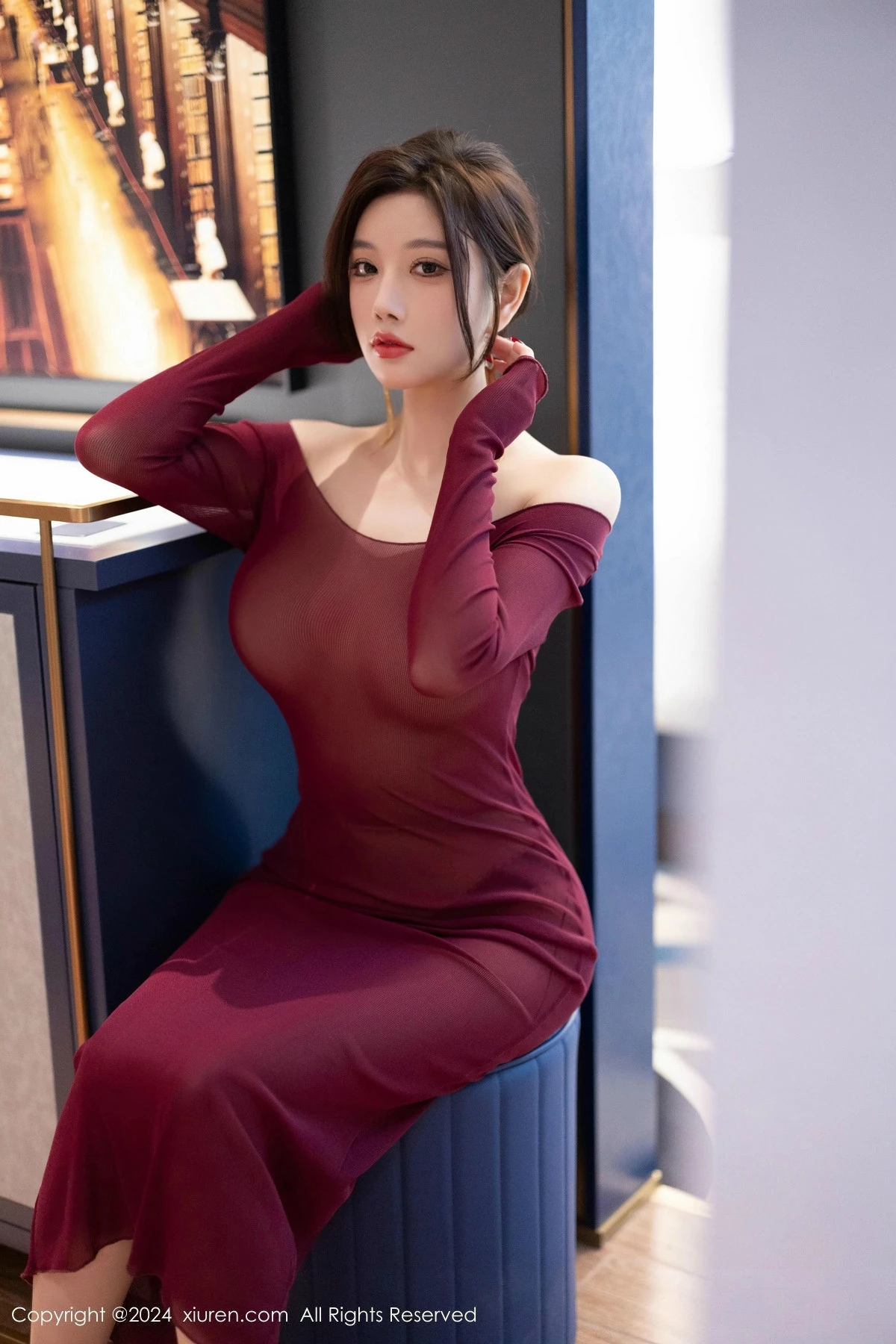 秀人集.com_[XiuRen秀人网]No.9348_女神杨晨晨Yome性感红色连衣裙配超薄肉丝秀丰腴身材诱惑写真82P