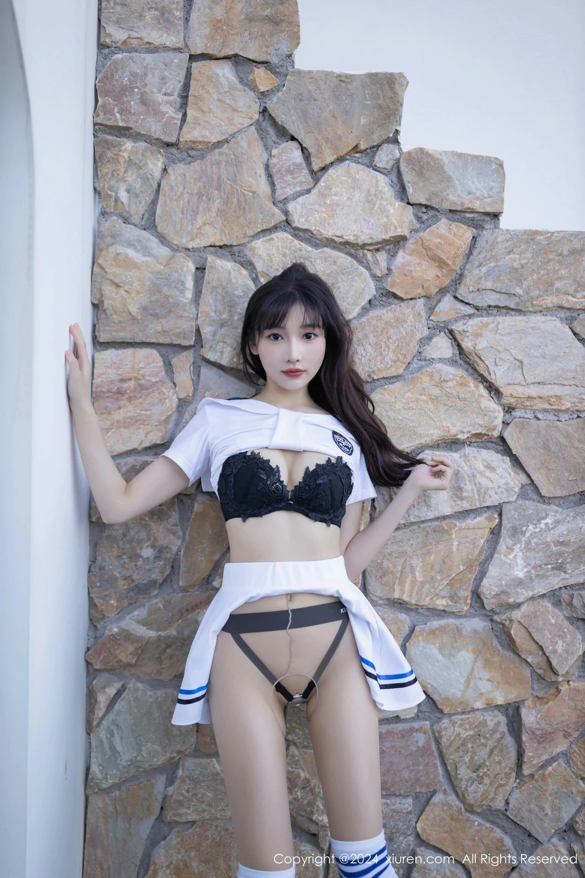 秀人集.com_[XiuRen秀人网]No.9554_模特陆萱萱学生套装露黑色蕾丝内衣配开档肉丝秀完美身材诱惑写真80P