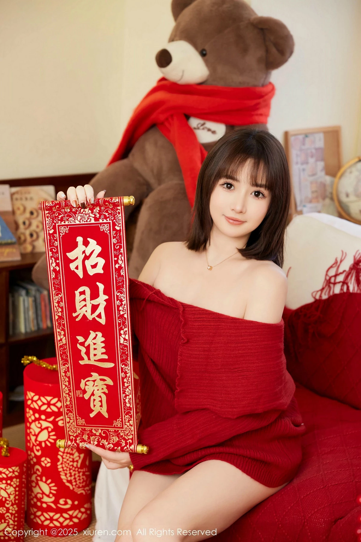 秀人集.com_[XiuRen秀人网]No.9818_模特养乐多Doll新年主题性感喜庆红色内衣秀完美身材诱惑写真66P