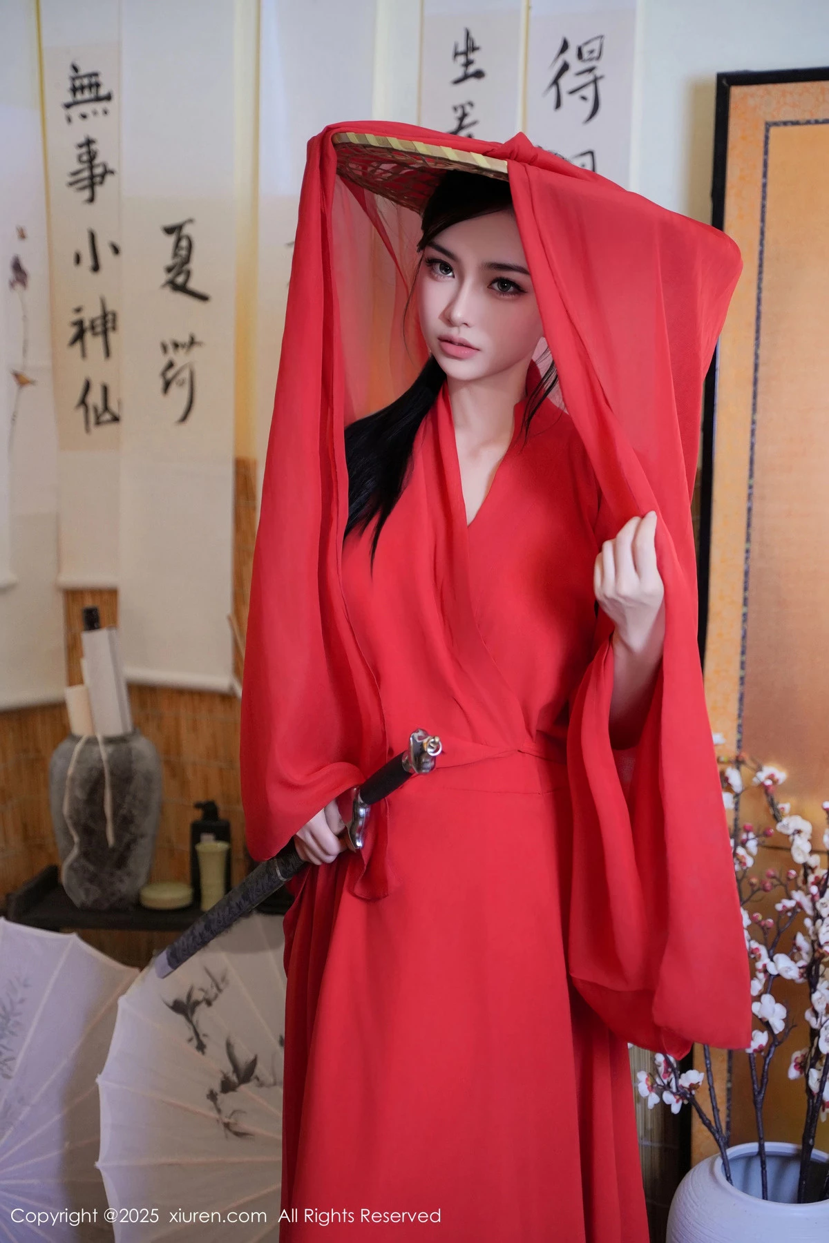 秀人集.com_[XiuRen秀人网]No.9890_模特妙可可Cheese性感红衣剑客装配肉丝袜秀丰腴身姿诱惑写真60P