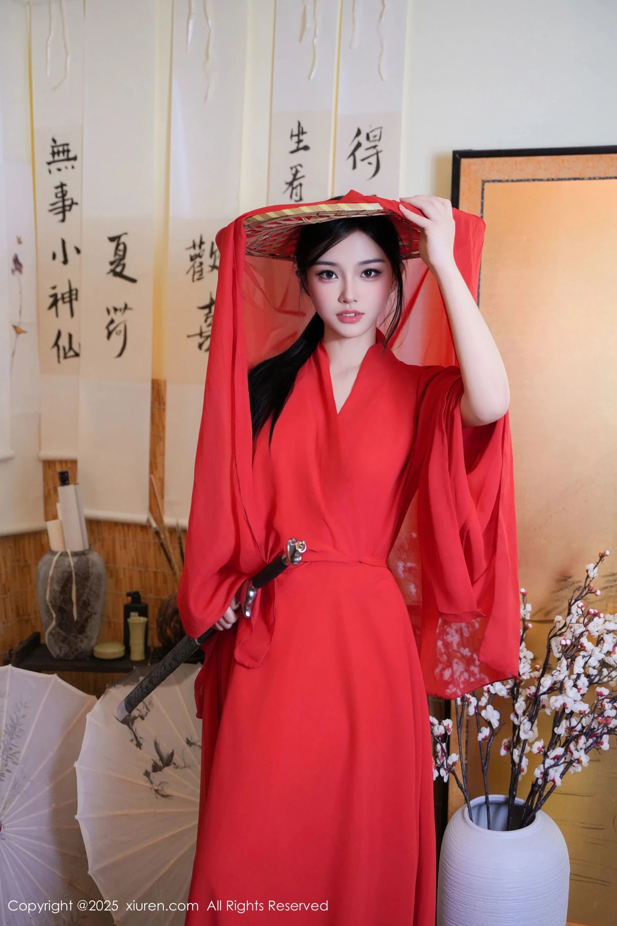 秀人集.com_[XiuRen秀人网]No.9890_模特妙可可Cheese性感红衣剑客装配肉丝袜秀丰腴身姿诱惑写真60P