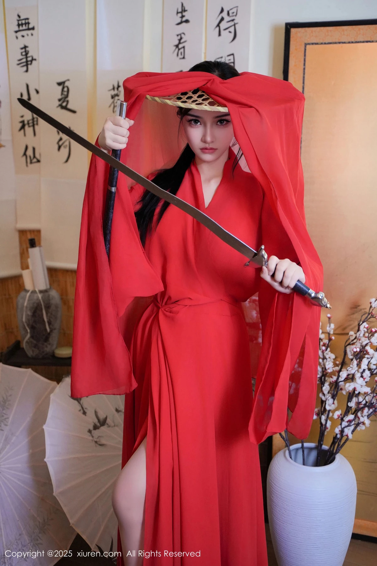 秀人集.com_[XiuRen秀人网]No.9890_模特妙可可Cheese性感红衣剑客装配肉丝袜秀丰腴身姿诱惑写真60P