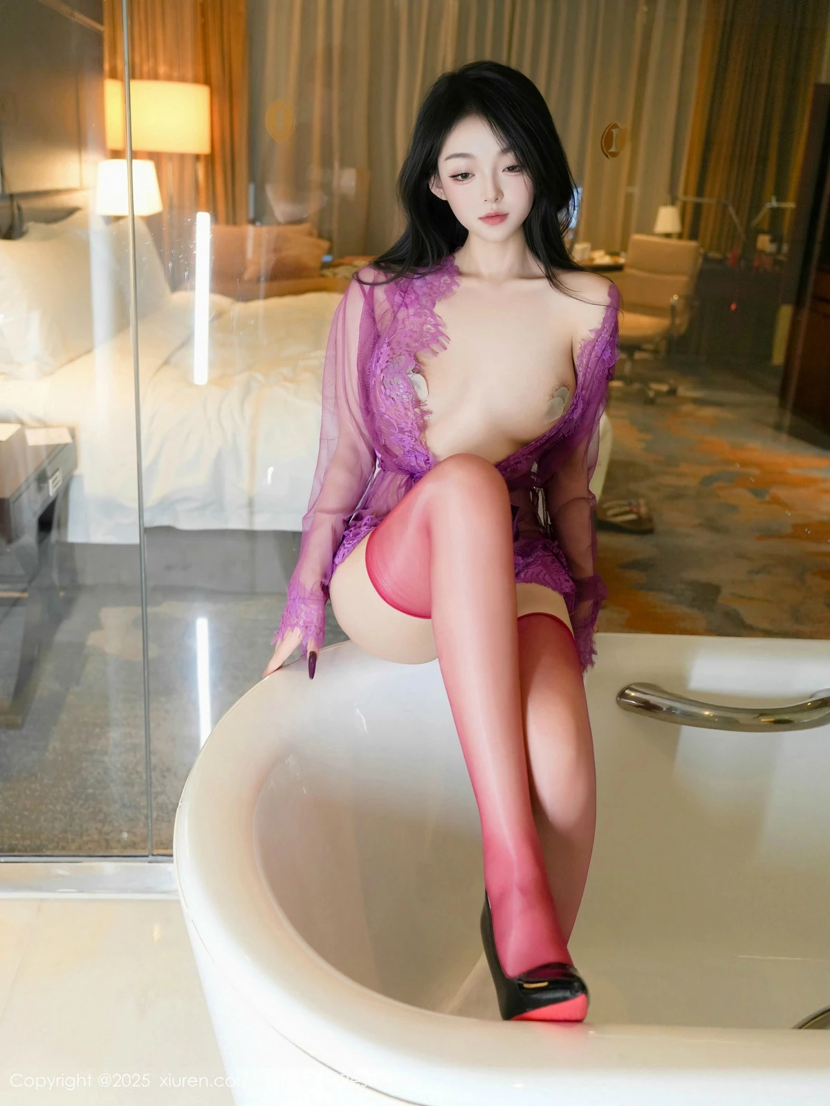 秀人集.com_[XiuRen秀人网]No.9989_新人模特白琮瑗性感紫色情趣薄纱配红色丝袜秀曼妙身姿诱惑写真78P