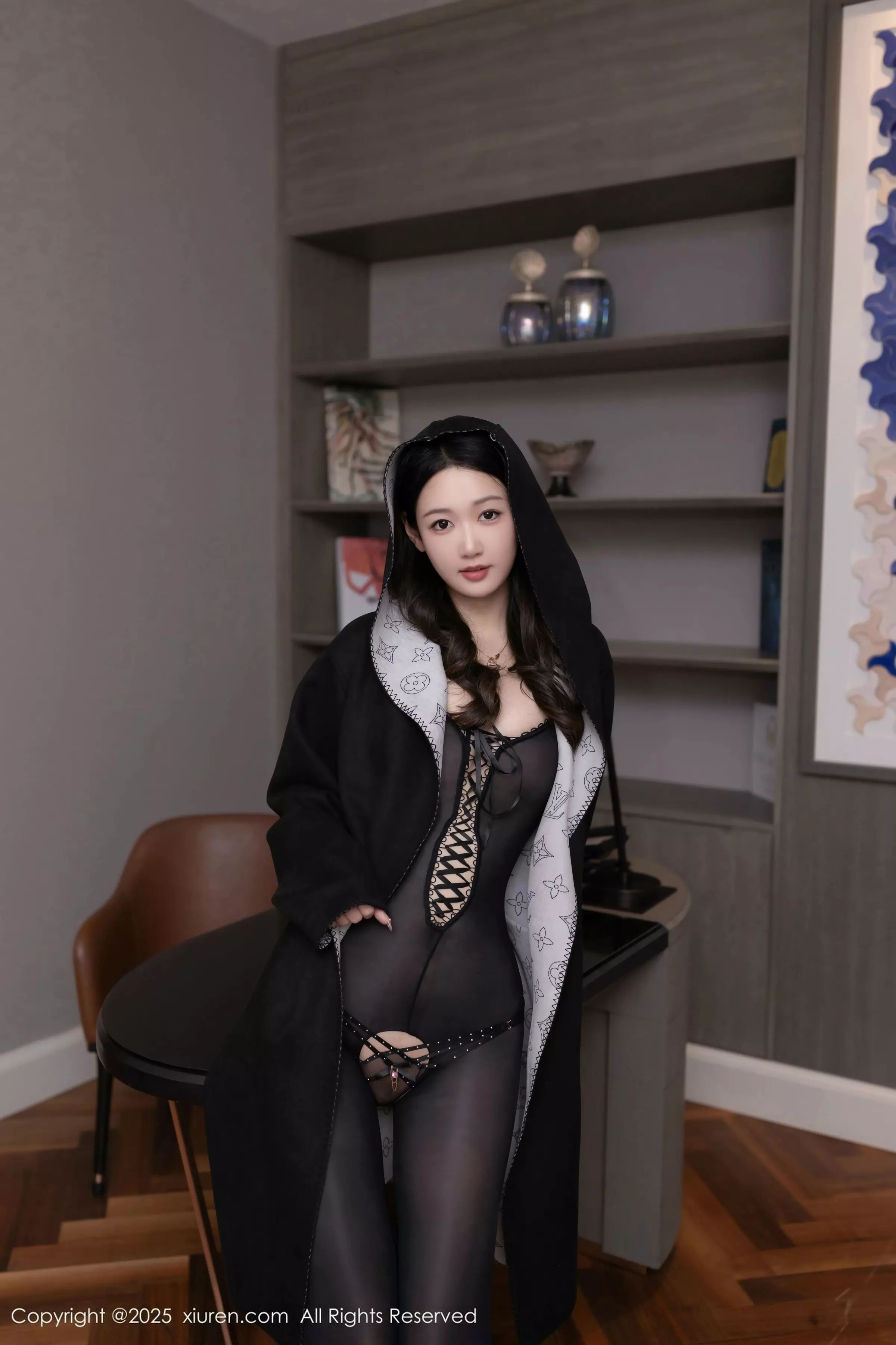 秀人集.com_[XiuRen秀人网]No.10030_模特唐安琪性感黑色外衣露开档连体黑丝袜秀完美身材诱惑写真79P