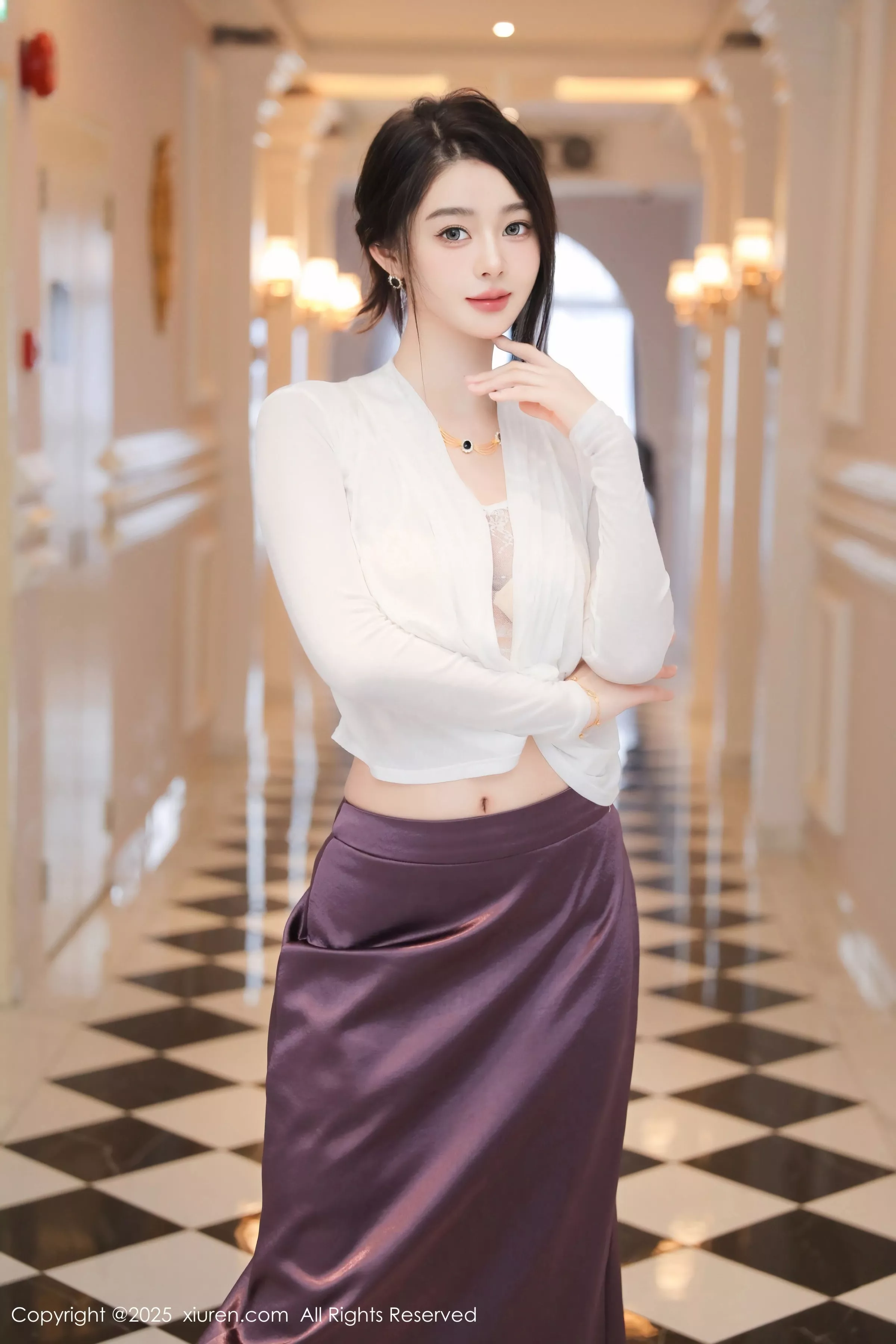 秀人集.com_[XiuRen秀人网]No.10201_模特Candy糖糖白上衣配紫色长裙露肉丝吊袜秀丰腴身材诱惑写真75P