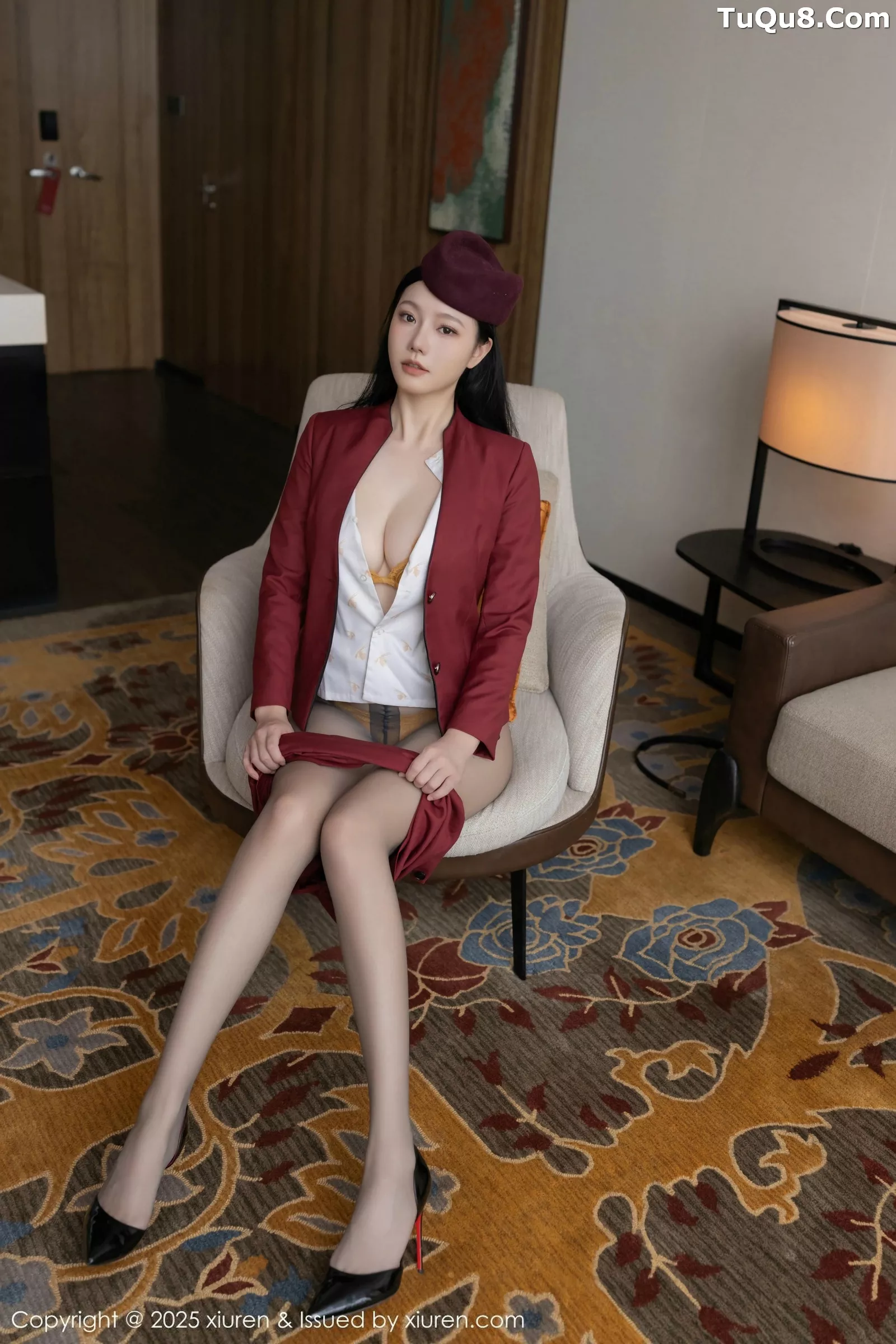 秀人集.com_[XiuRen秀人网]No.10333_模特安然anran红色空姐制服露黄色蕾丝内衣秀完美身材诱惑写真80P