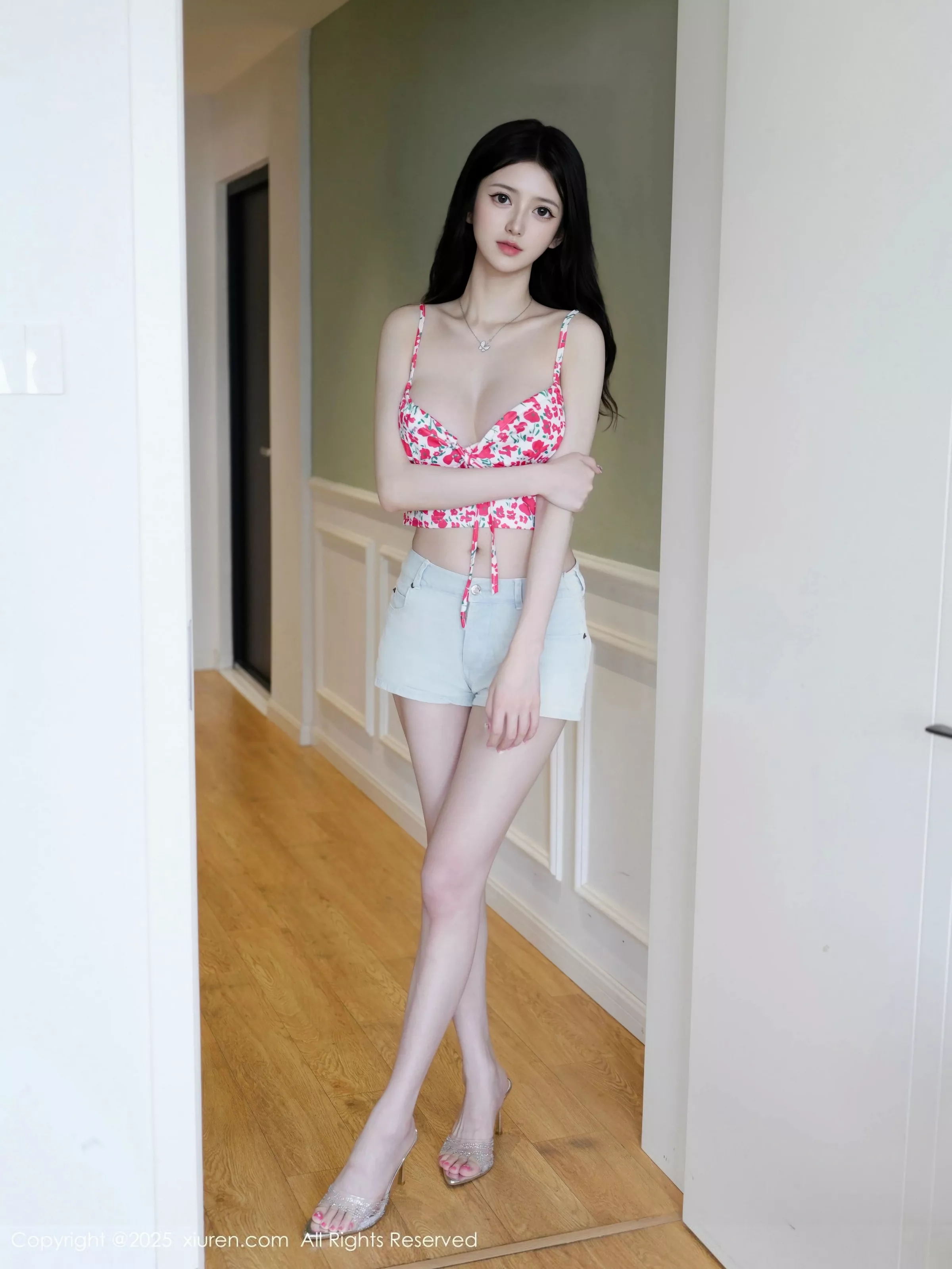 秀人集.com_[XiuRen秀人网]No.10442_模特白小蝶性感花色内衣配牛仔短裤半脱秀完美曲线诱惑写真70P