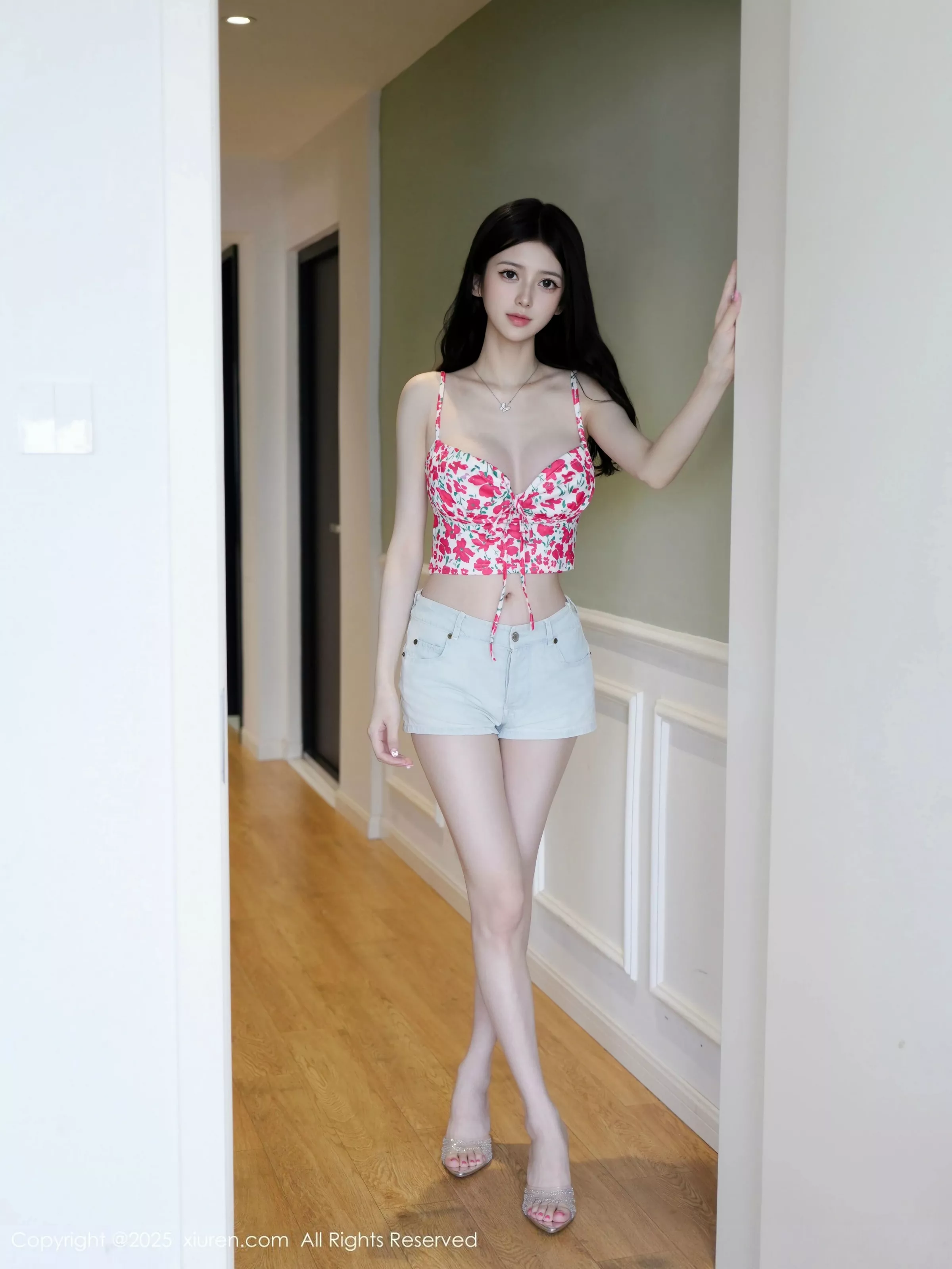 秀人集.com_[XiuRen秀人网]No.10442_模特白小蝶性感花色内衣配牛仔短裤半脱秀完美曲线诱惑写真70P