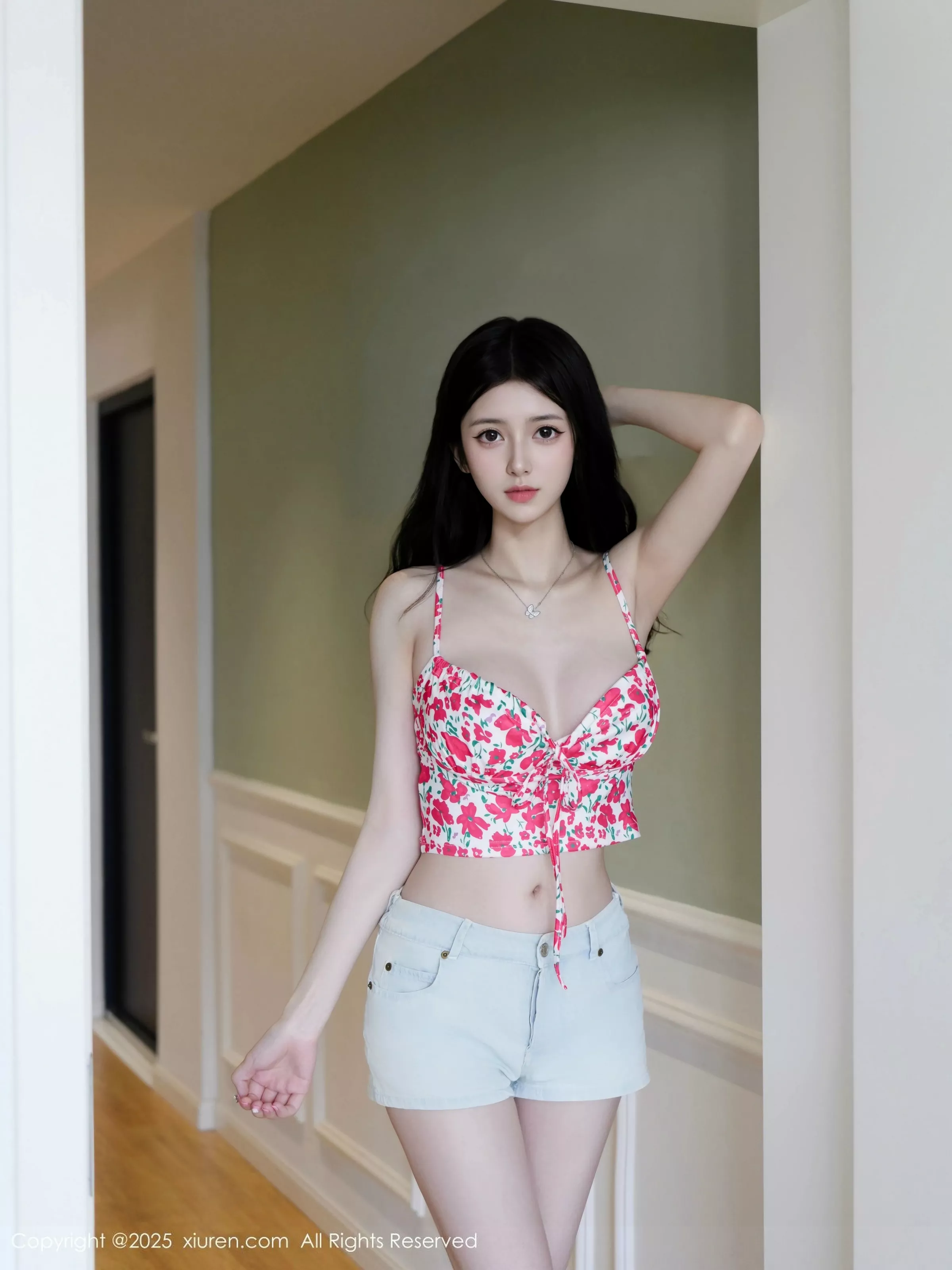 秀人集.com_[XiuRen秀人网]No.10442_模特白小蝶性感花色内衣配牛仔短裤半脱秀完美曲线诱惑写真70P