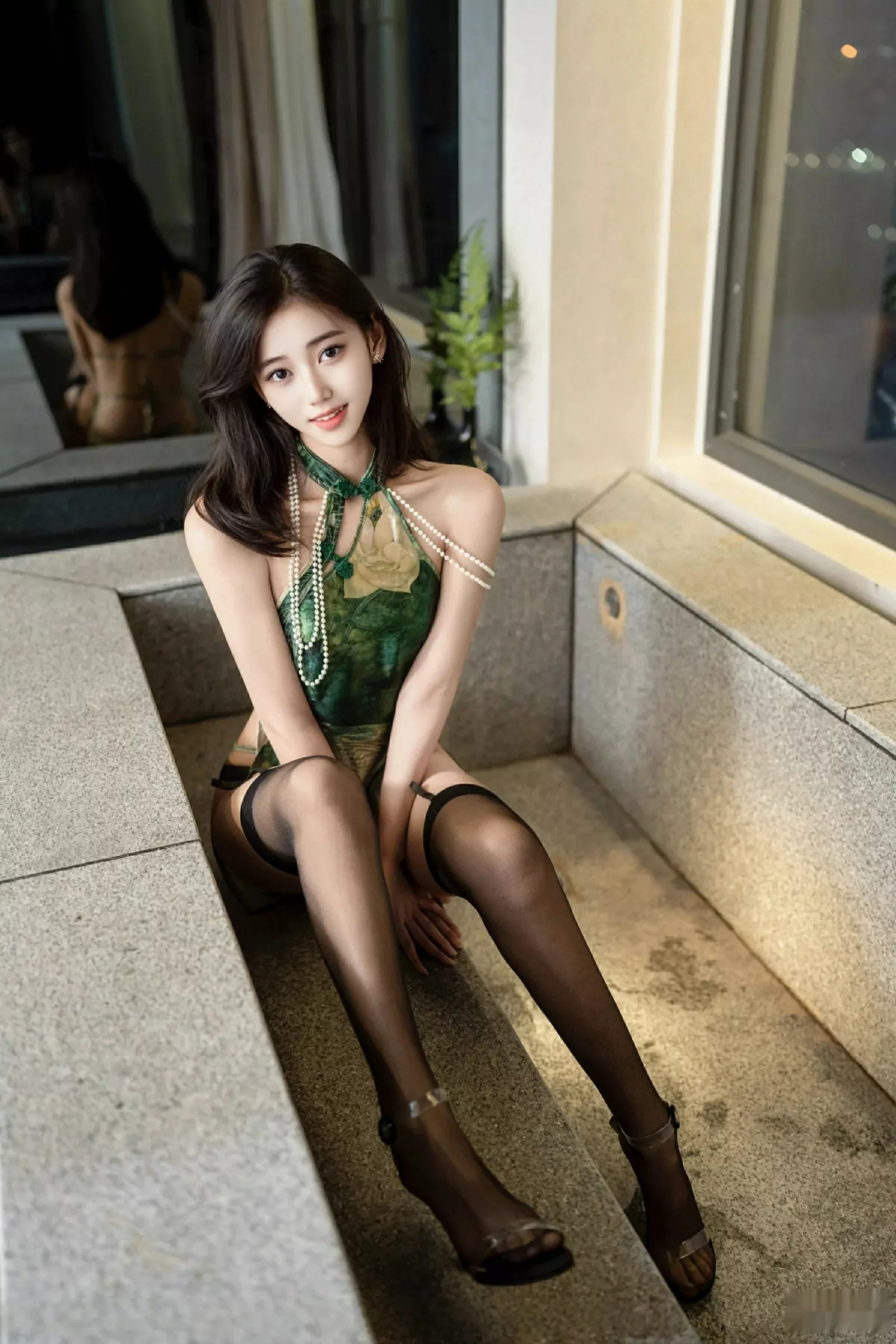 秀人集.com_[XINGYAN星颜社]VOL.374_模特时安安性感绿色情趣内衣配黑丝吊袜秀柔美身姿诱惑写真79P