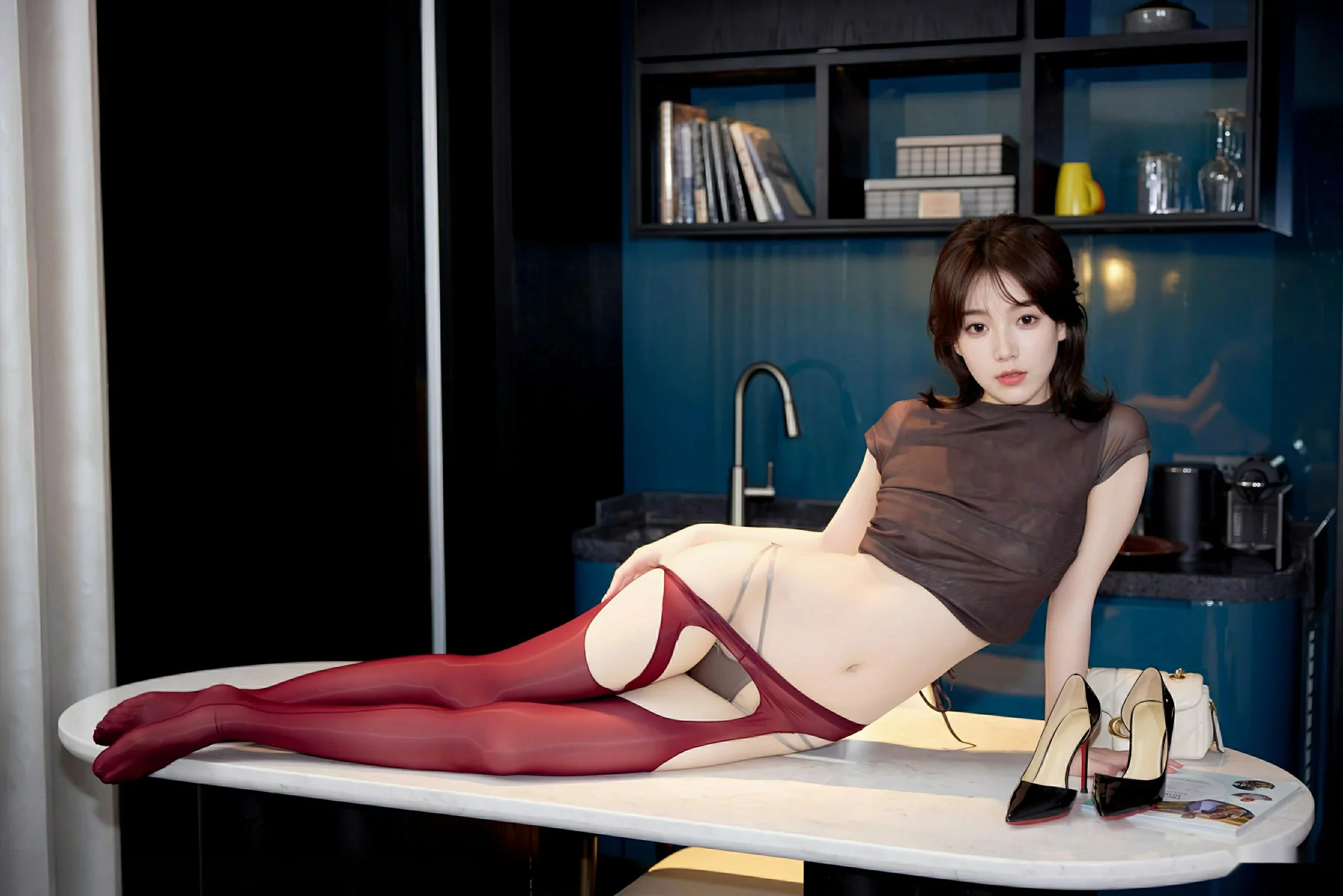 秀人集.com_[XiuRen秀人网]No.10633_模特汁汁时尚穿搭性感黑色衬衫配红丝吊袜秀曼妙身姿诱惑写真57P